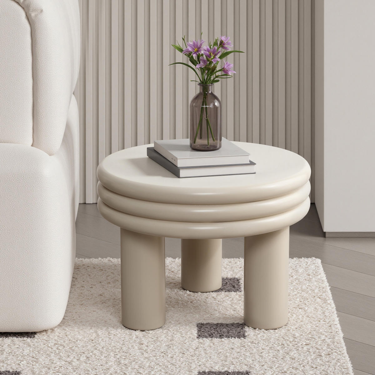 COUCHTISCH Rund, Elfenbein | Ø48 x H35 cm - Weiß, Holzwerkstoff (48/48/35cm) - Hometopia