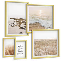 BILDER SET 5er Set - 50x50 cm & 20x30 cm & 40x60 cm Goldrahmen - Wiesen, Strand, Boho-Stil - Goldfarben, Kunststoff (40/60cm) - TULUP