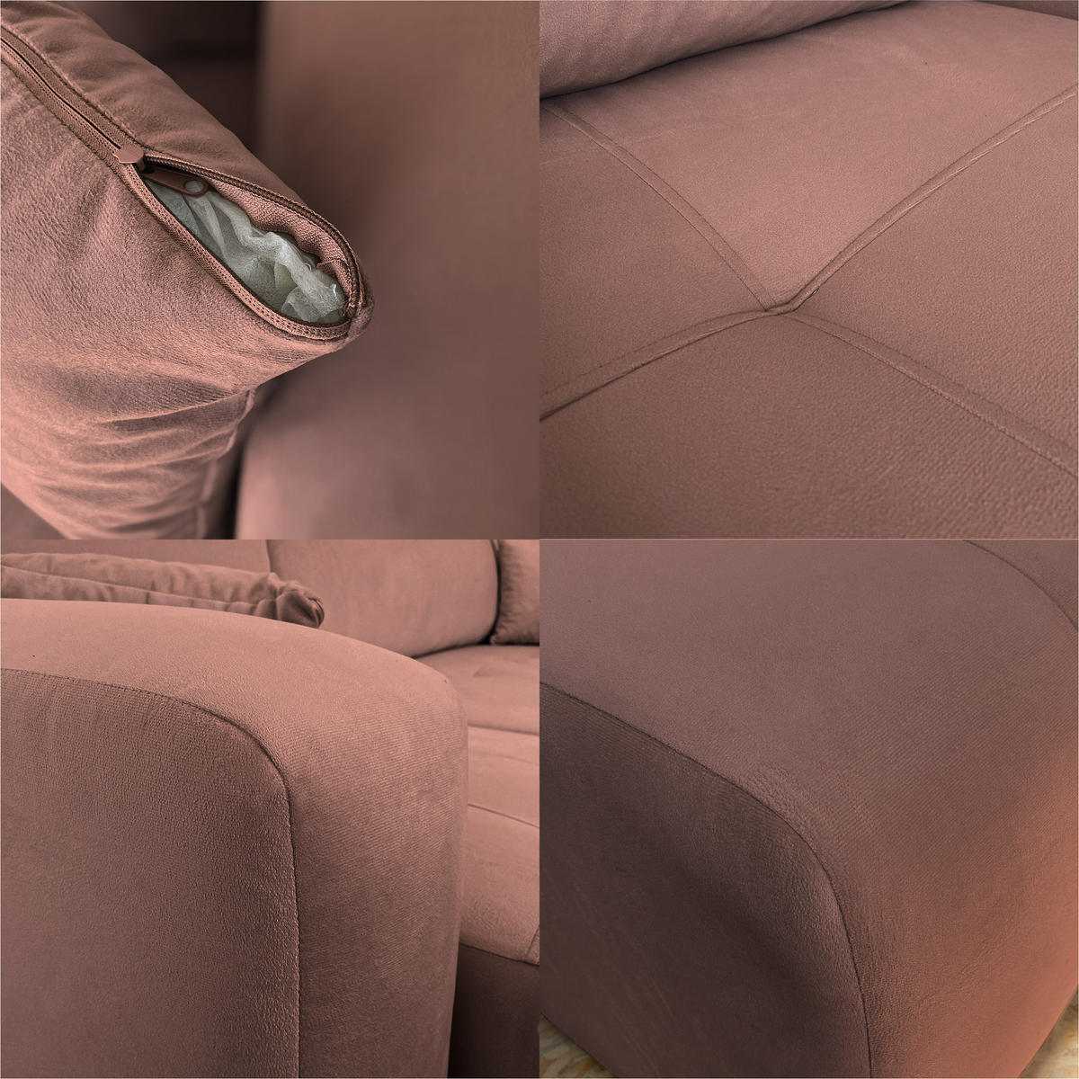 ECKSOFA Puderrosa Velours mit Bettkasten und Schlaffunktion - Rosa, Textil (248/145cm) - Idohome