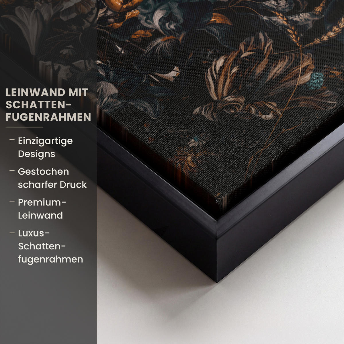 LEINWAND Bilder mit Rahmen - Frau - Luxus - Blumen - Schmetterling - Porträt - 30x40 - Schwarz, Textil (30/40cm) - MuchoWow