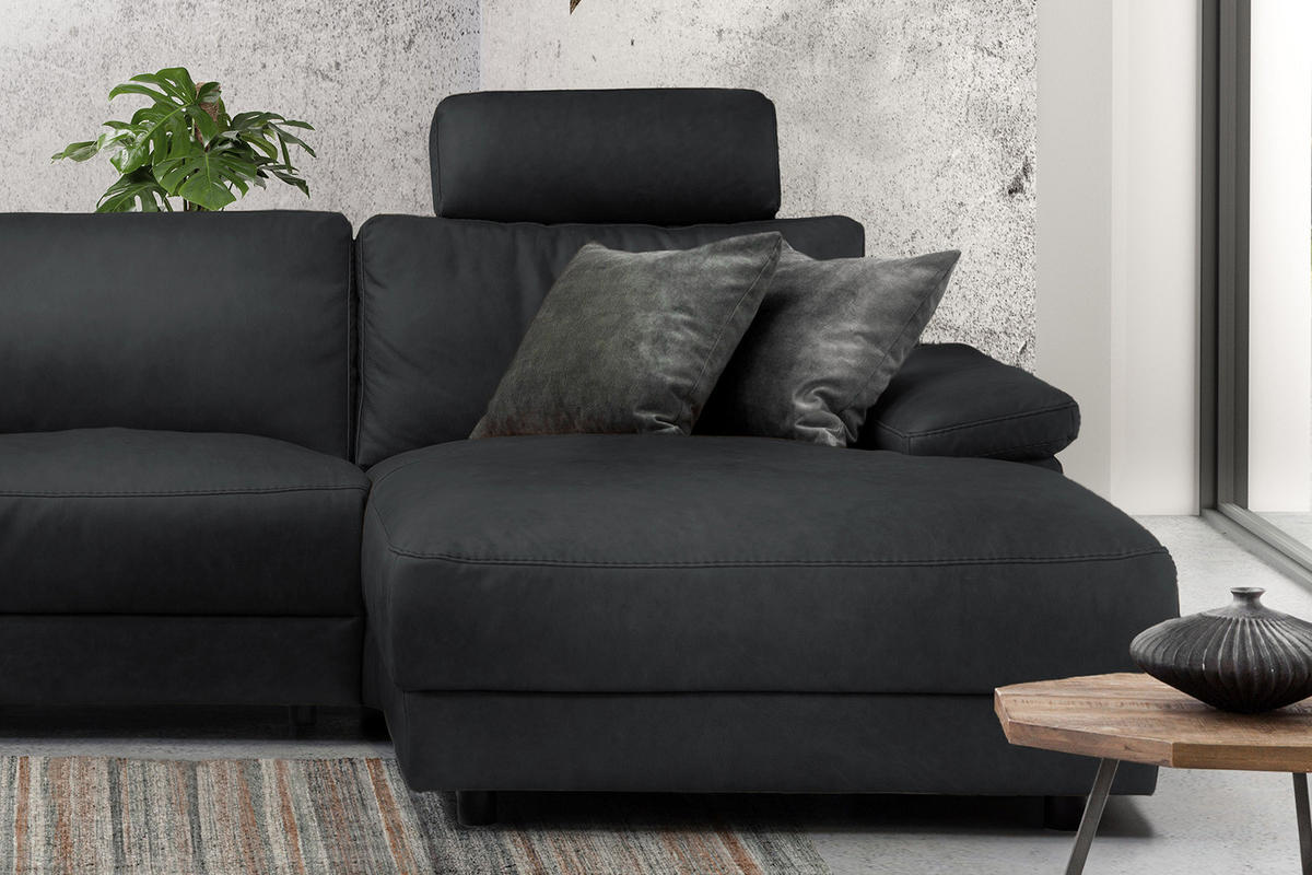 ECKSOFA XL MOTOR. RELAXFUNKTION LOLA Schwarz Leder - Schwarz, Leder (304/178cm) - KAWOLA