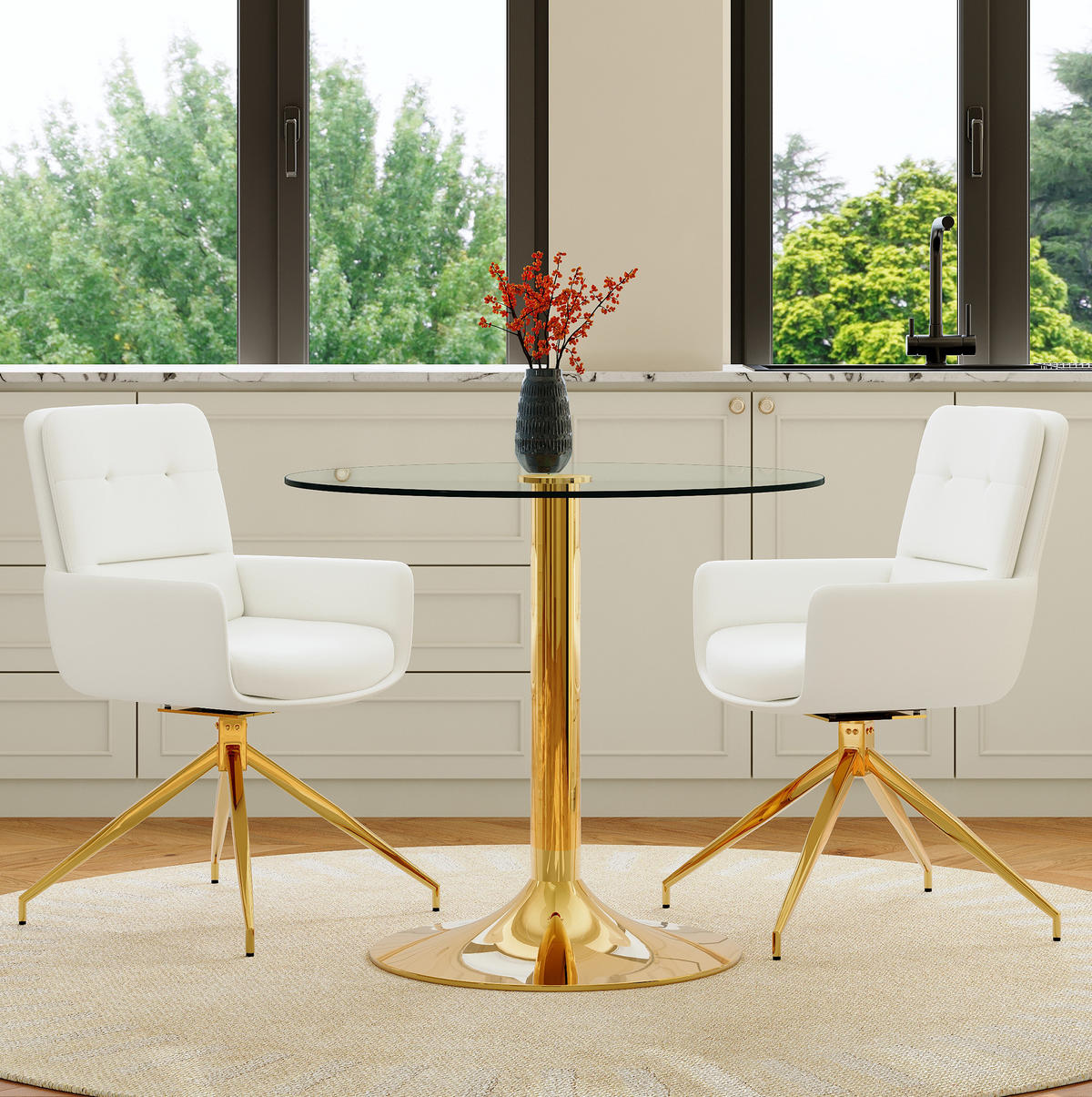 ESSZIMMER-SET 3-tlg. 85 cm Transparent Weiß-Gold - Weiß, Metall (85/76/85cm) - Meubliv