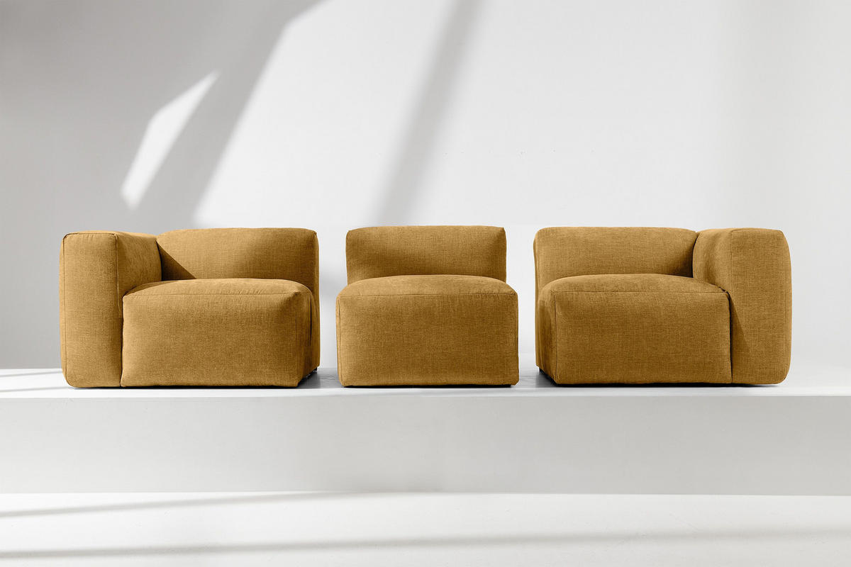 3-SITZER-MODULSOFA BUFFO mit extrem weicher und bequemer Sitzfläche, Gewebestoff, Honig - Honig, Textil (290/73/96cm) - KONSIMO®