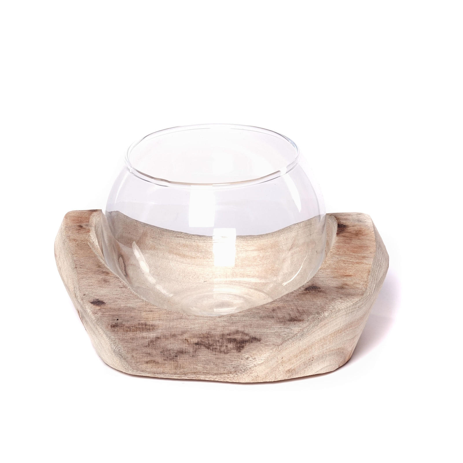 WINDLICHT Nuria 18x11x15 cm, Wurzelholz, mit Glaseinsatz naturfarben - Naturfarben, Holz (18/11/15cm) - CREEDWOOD