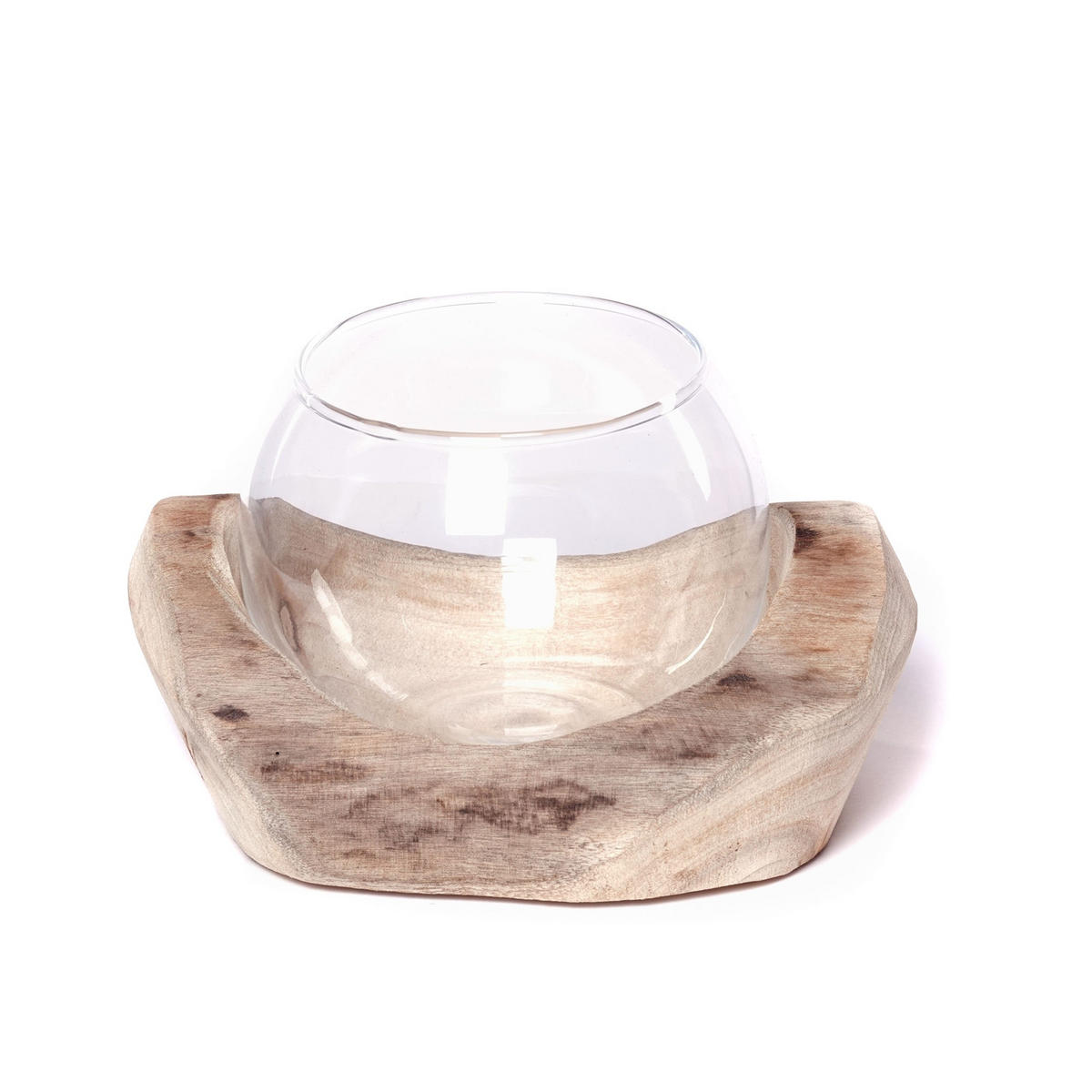 WINDLICHT Nuria 18x11x15 cm, Wurzelholz, mit Glaseinsatz naturfarben - Naturfarben, Holz (18/11/15cm) - CREEDWOOD