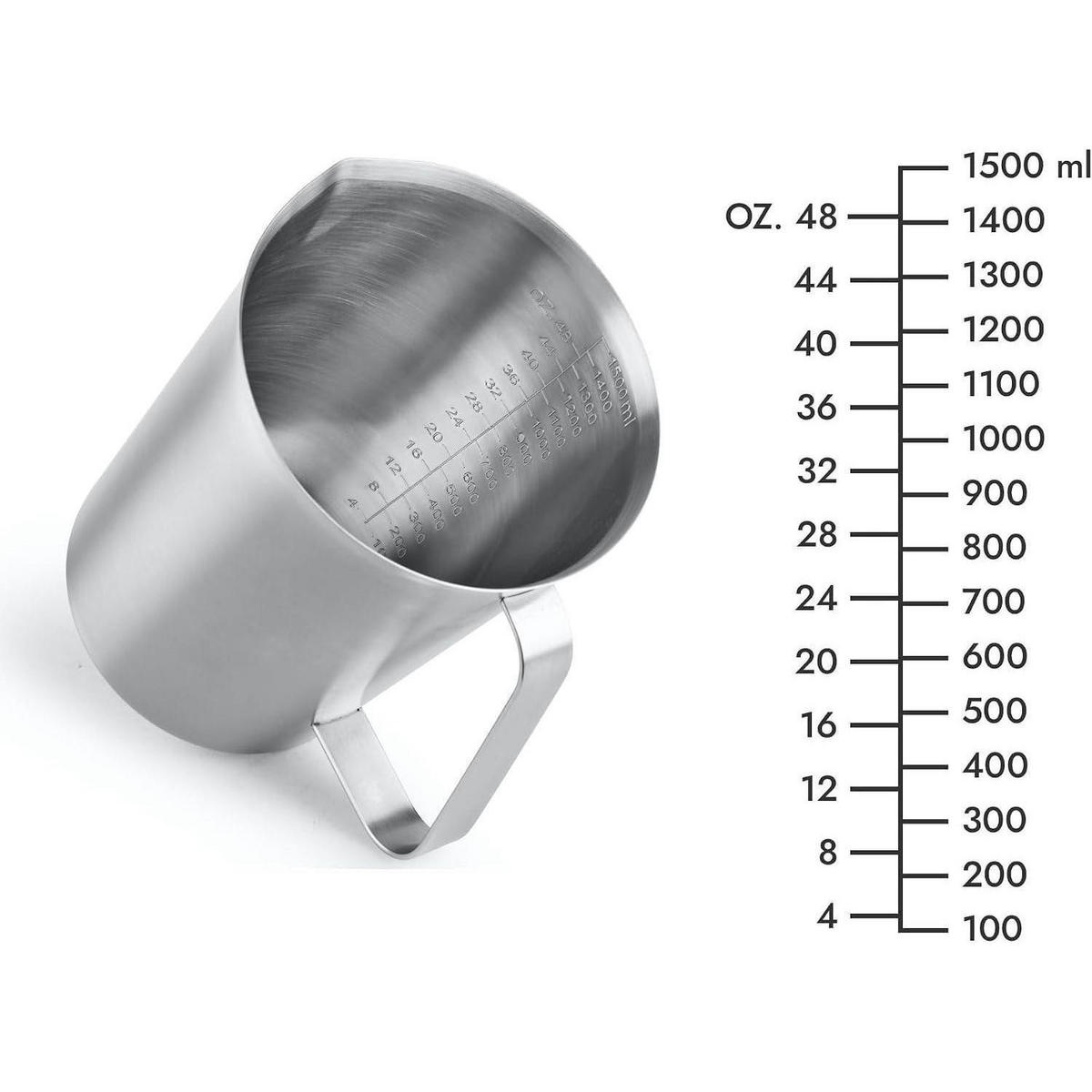 MESSBECHER Edelstahl 1500 ml mit Griff und Ausguss - Silberfarben, Metall (1.5L)