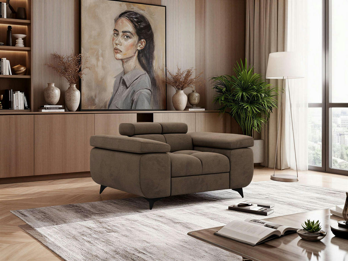 SESSEL NIDELLO - Braun Velvet - Schwarz/Braun, Textil/Metall (130/70/97cm) - MKS