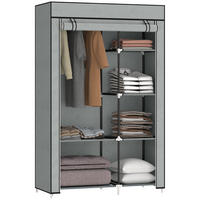 STOFFSCHRANK mit 6 Regalen und Kleiderstange, faltbare Aufbewahrungslösung für Schlafzimmer, Hellgrau - Hellgrau, Metall (103/162.5/43cm)