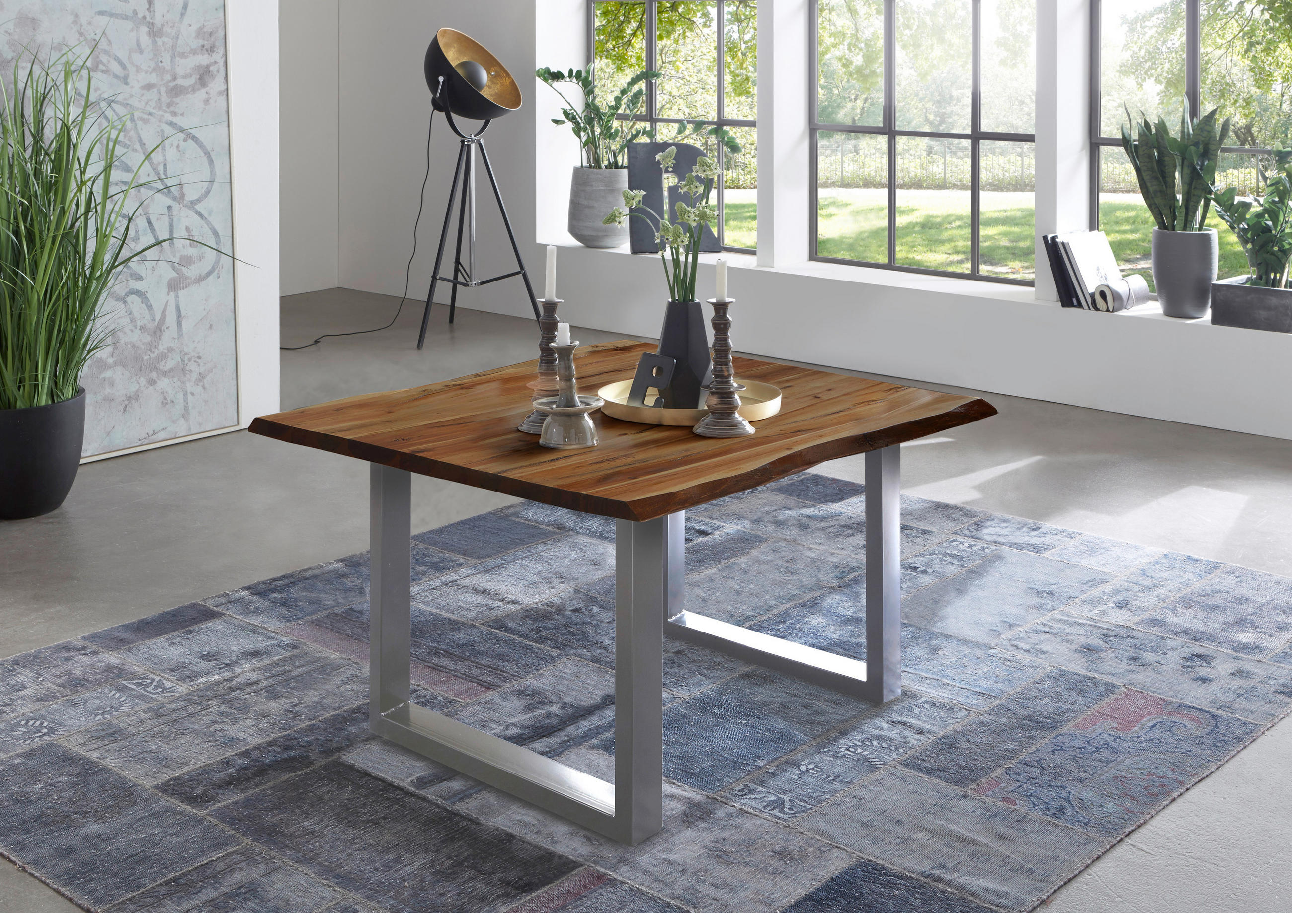 ESSTISCH NOAH - Silberfarben/Braun, Holz/Metall (90/90/77cm) - SAM
