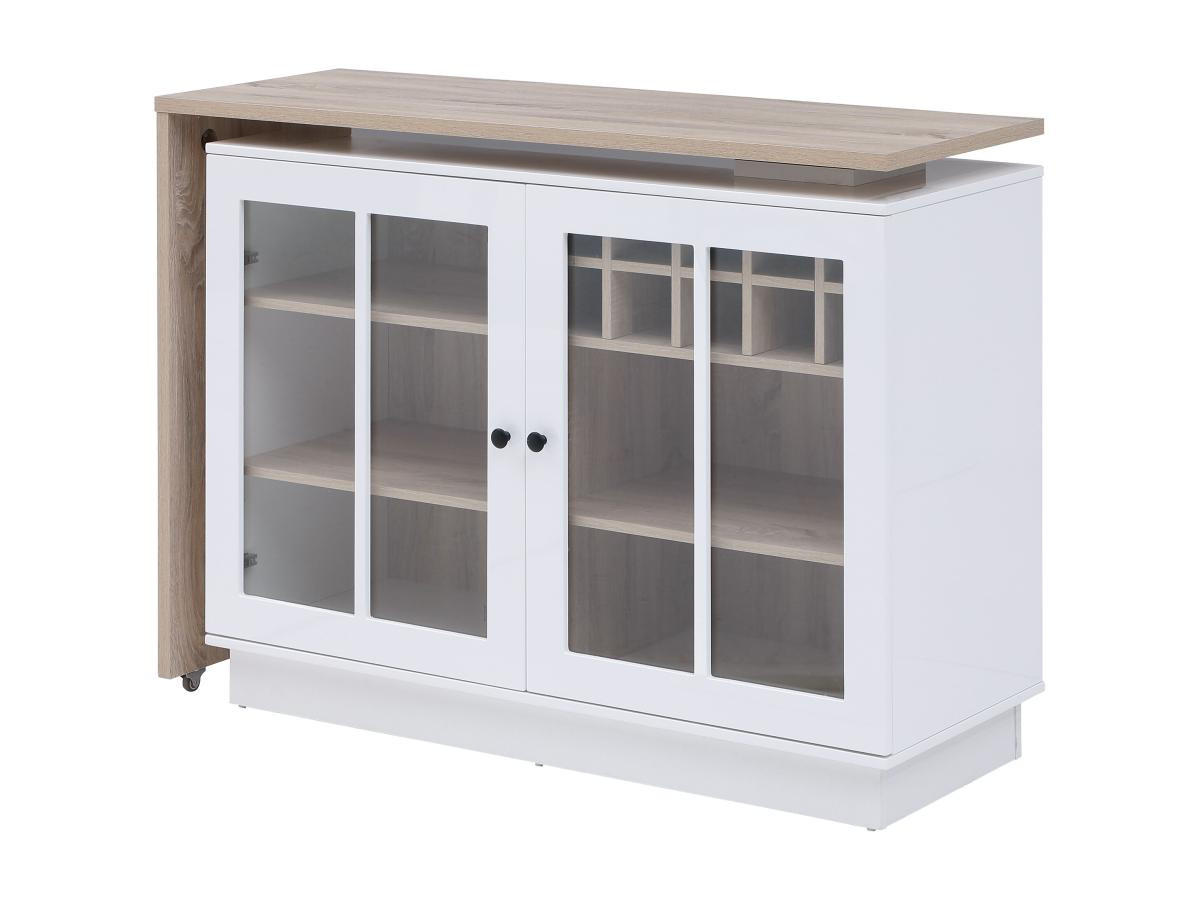 BARTISCH drehbar mit Stauraum - Weiß & Holzfarben - ARAMETA - Naturfarben, Glas (45/95/245cm) - Vente-Unique