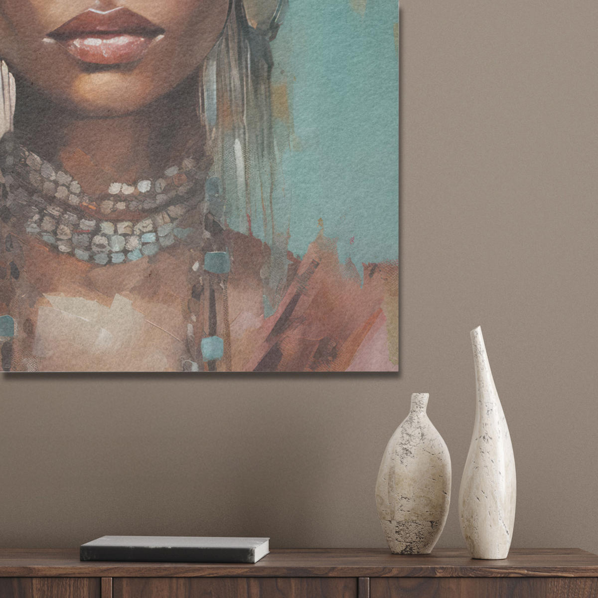 AKUSTIKBILD Frau - Kunst - Schmuck - Porträt Wanddeko 60x90 cm - Blaugrau, Kunststoff (60/90/0.9cm) - MuchoWow