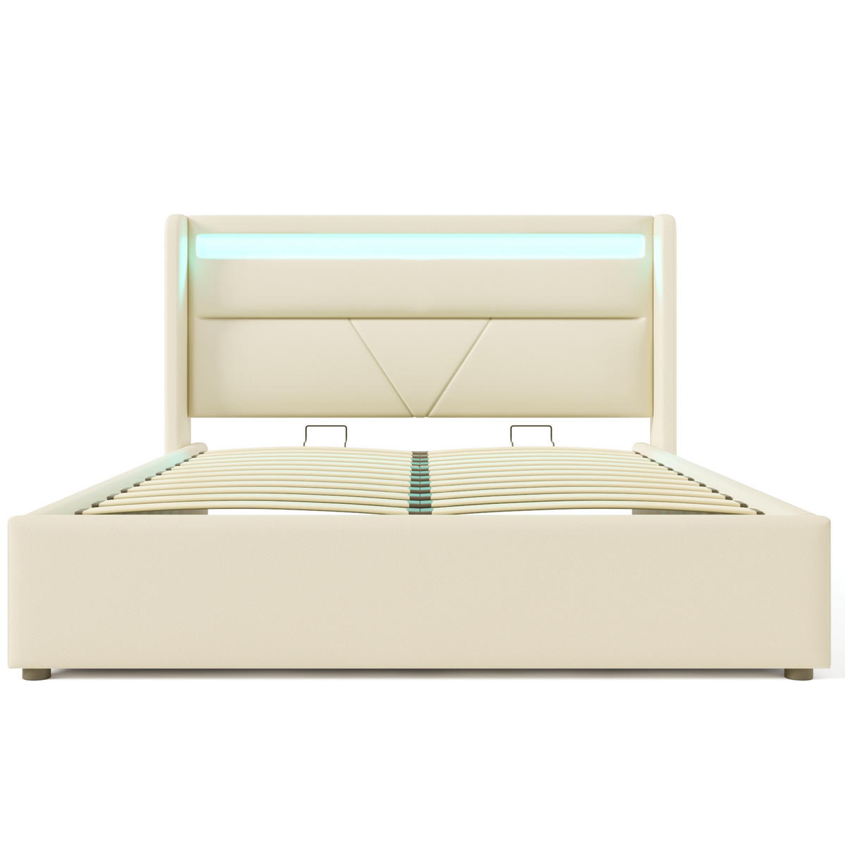 ČALOUNĚNÁ postel 140/200 cm bílá z PU s LED osvětlením a úložným prostorem - bílá, plast (140/200cm) - OKWISH