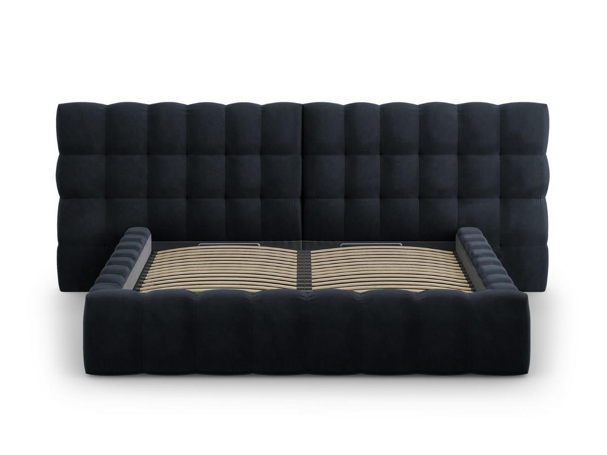 BETT mit Bettkasten und Doppelkopfteil Mamaia aus Samt dunkelblau 180x200cm - Dunkelblau, Textil (180/200cm) - Micadoni