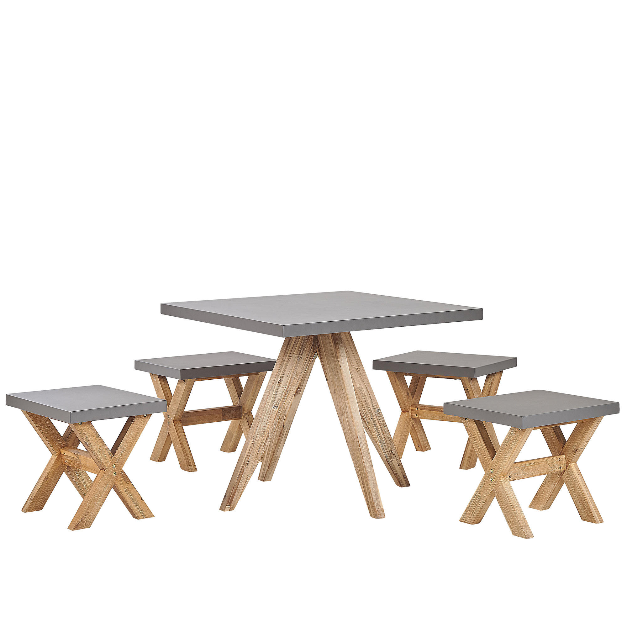 GARTENMÖBEL SET 4-Sitzer Faserzement grau 5-teilig Tisch quadratisch Olbia - Hellbraun/Grau, Stein - Beliani