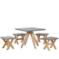 GARTENMÖBEL SET 4-Sitzer Faserzement grau 5-teilig Tisch quadratisch Olbia - Hellbraun/Grau, Stein - Beliani