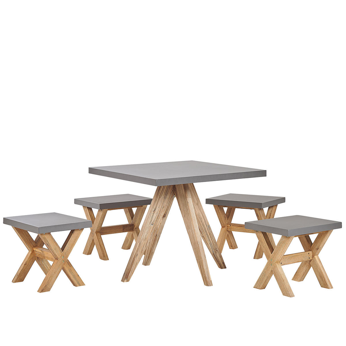 GARTENMÖBEL SET 4-Sitzer Faserzement grau 5-teilig Tisch quadratisch Olbia - Hellbraun/Grau, Stein - Beliani