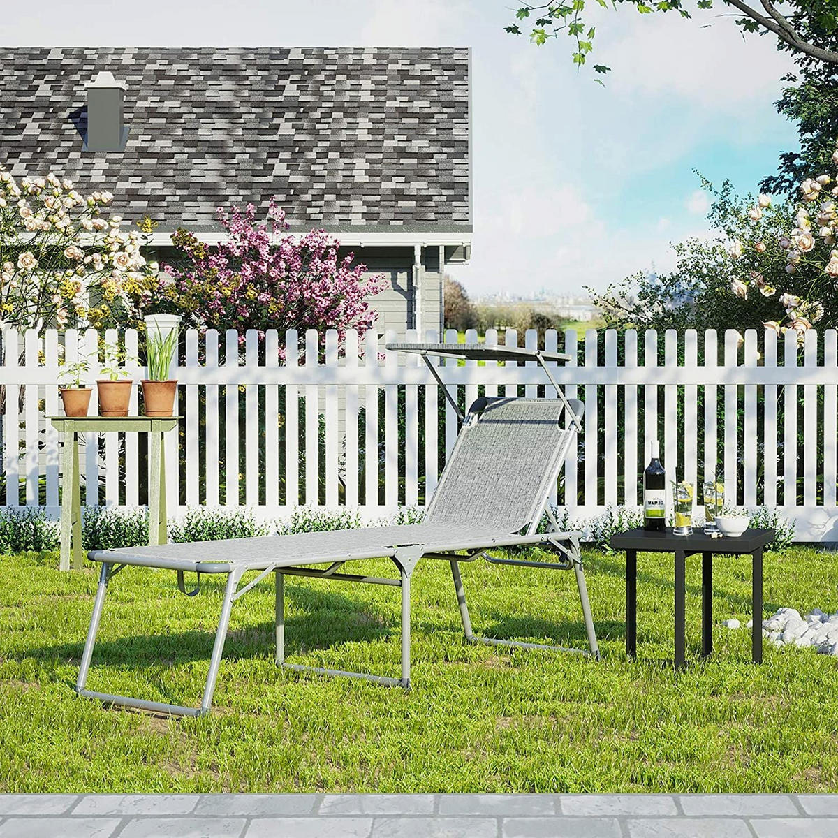 SONNENLIEGE GARTENLIEGE - Hellgrau, Textil (200/48/65cm) - Hansiro
