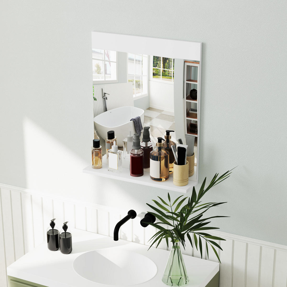 BADEZIMMERSPIEGEL, Wandspiegel mit Ablagefläche, 50 x 12 x 60 cm ,weiß - Weiß, Glas (12/60/50cm) - Vallsero