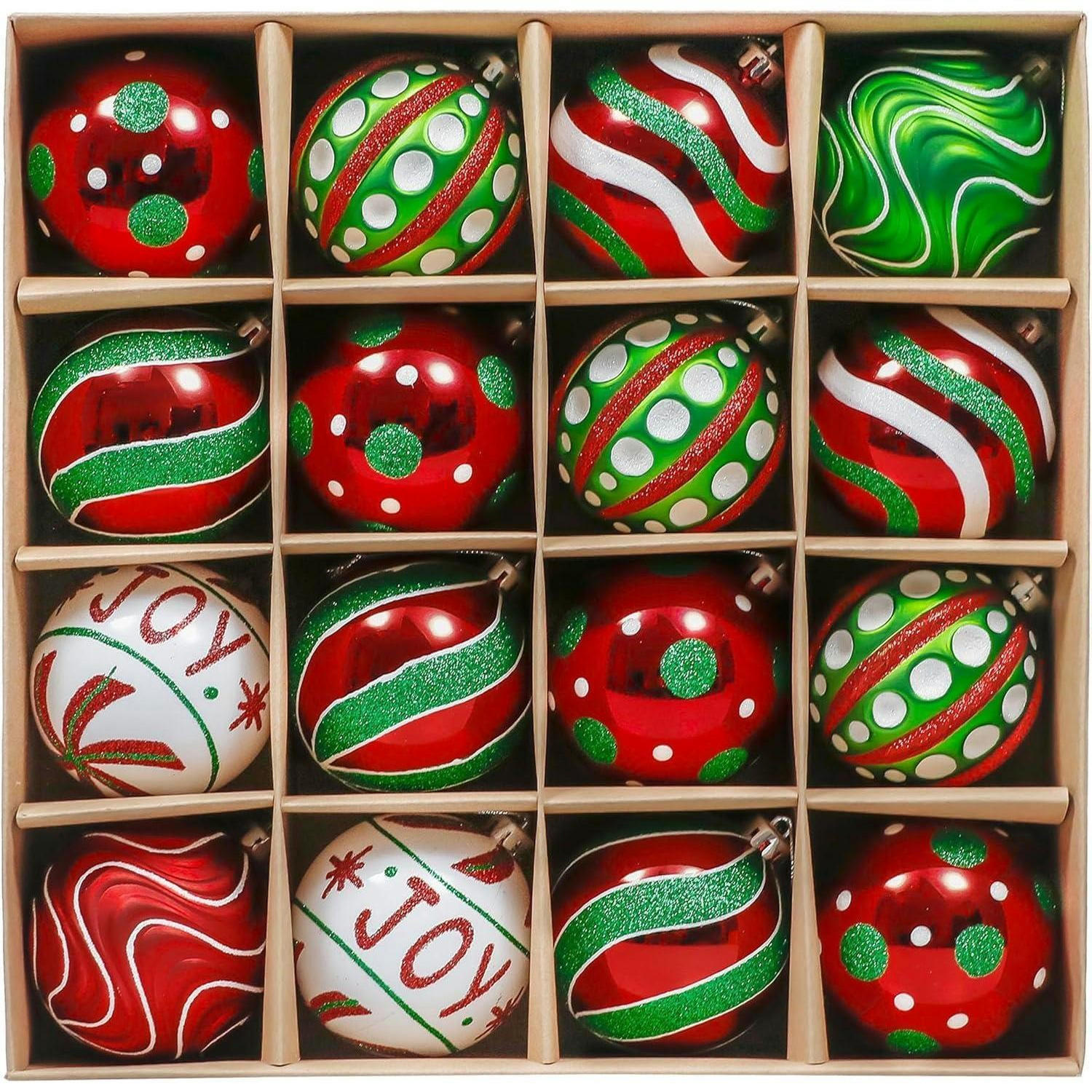 WEIHNACHTSKUGELN 16-teiliges Set 8 cm Rot Grün Weiß - Multicolor, Kunststoff (8/8/8cm)