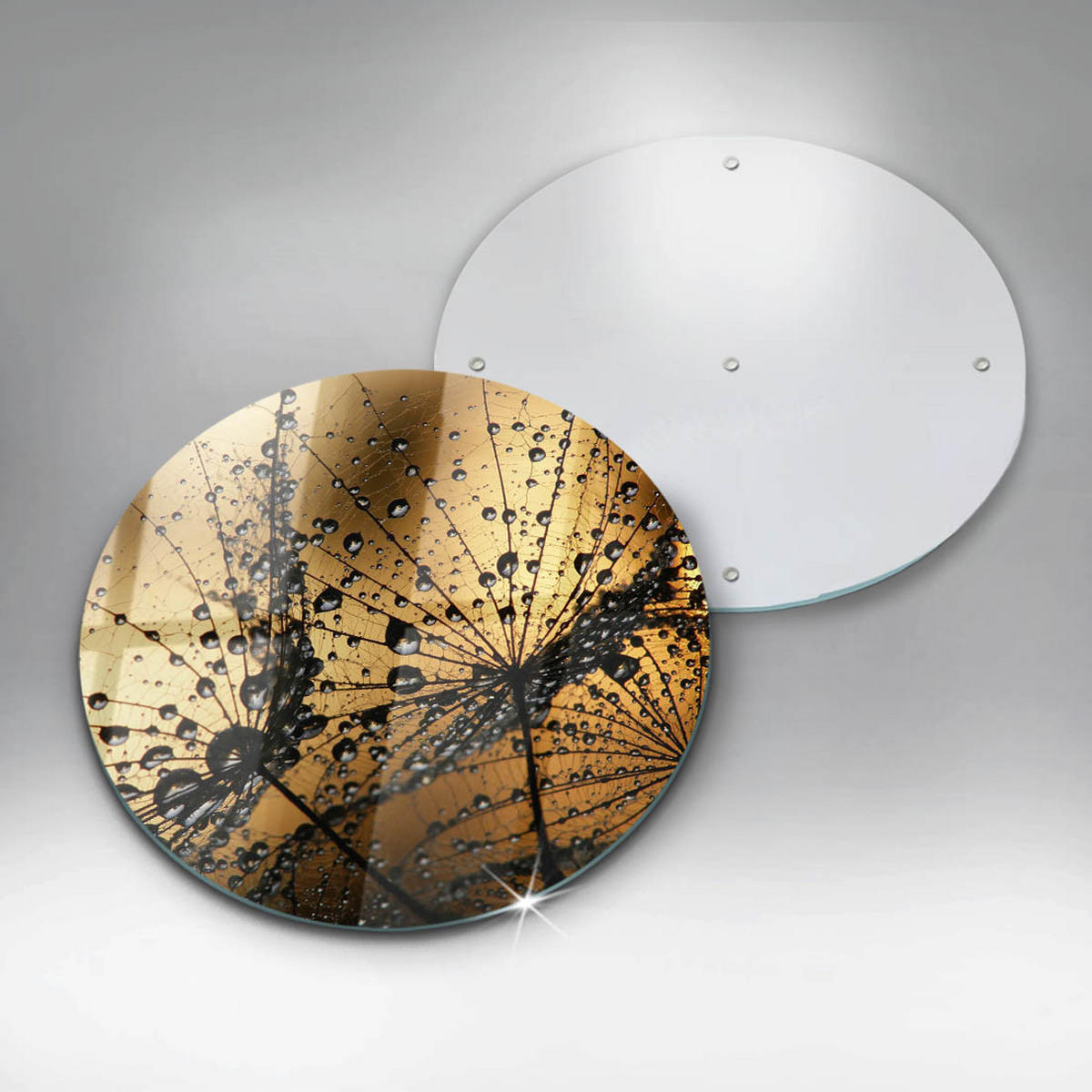 GLASPLATTE Ø 40 cm Rosa und Pusteblumen - Currygelb, Glas (40/40cm) - Wallfluent