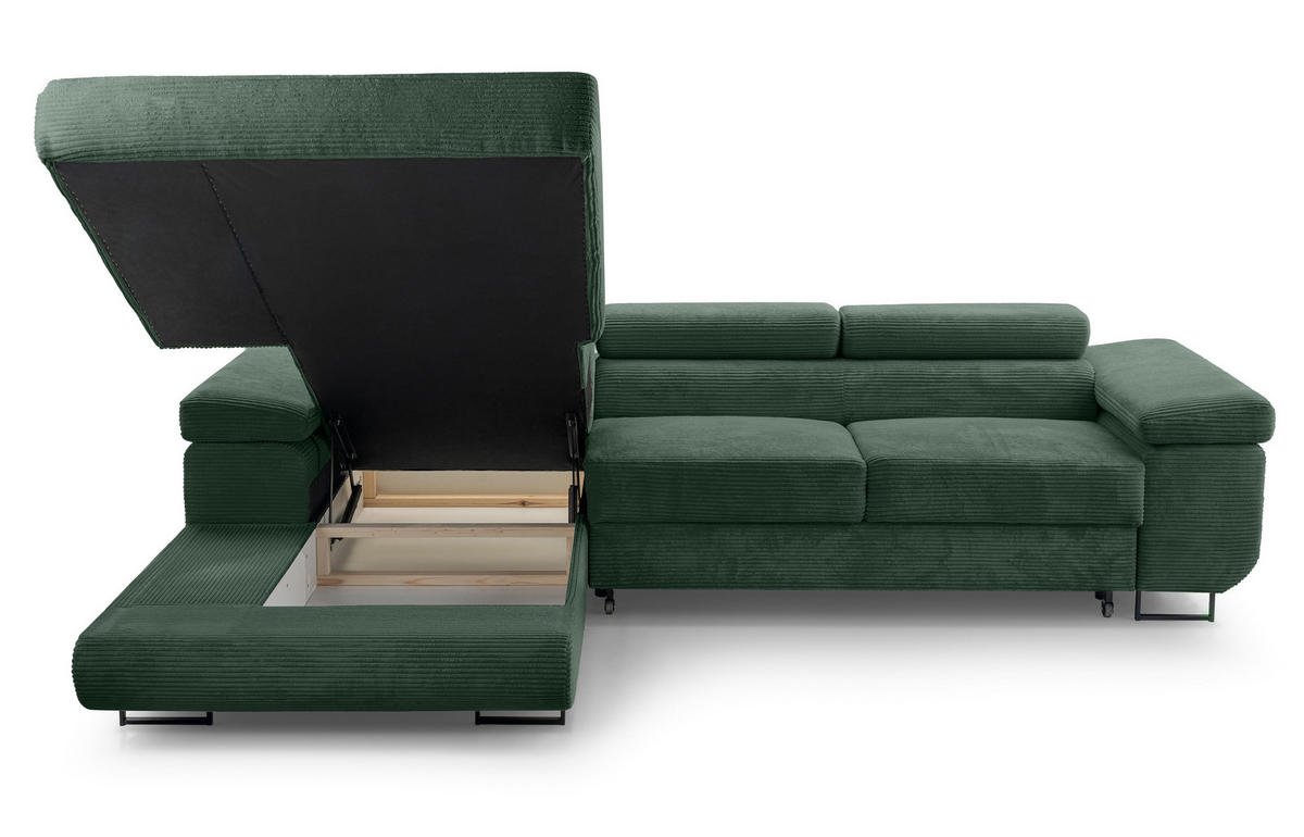 ECKSOFA L Form Arborio Dunkelgrün 280/203/90 cm Links mit Schlaffunktion - Dunkelgrün/Schwarz, Textil/Metall (203/280cm) - AX Living