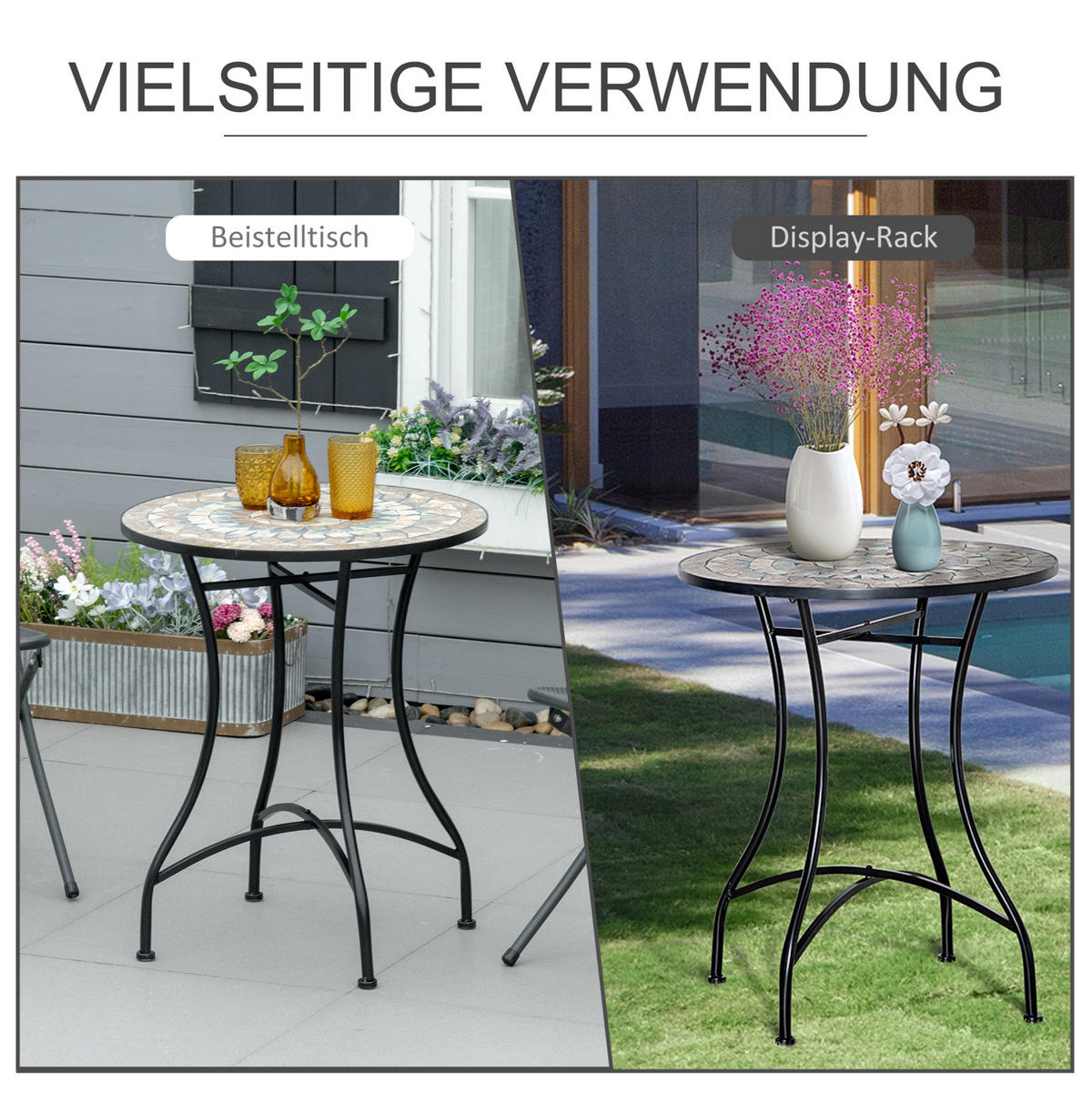 GARTENTISCH Rund Ø60x71 cm Orange mit Mosaikplatte & Stahlgestell - Orange, Metall (60/60/71cm) - Modfu