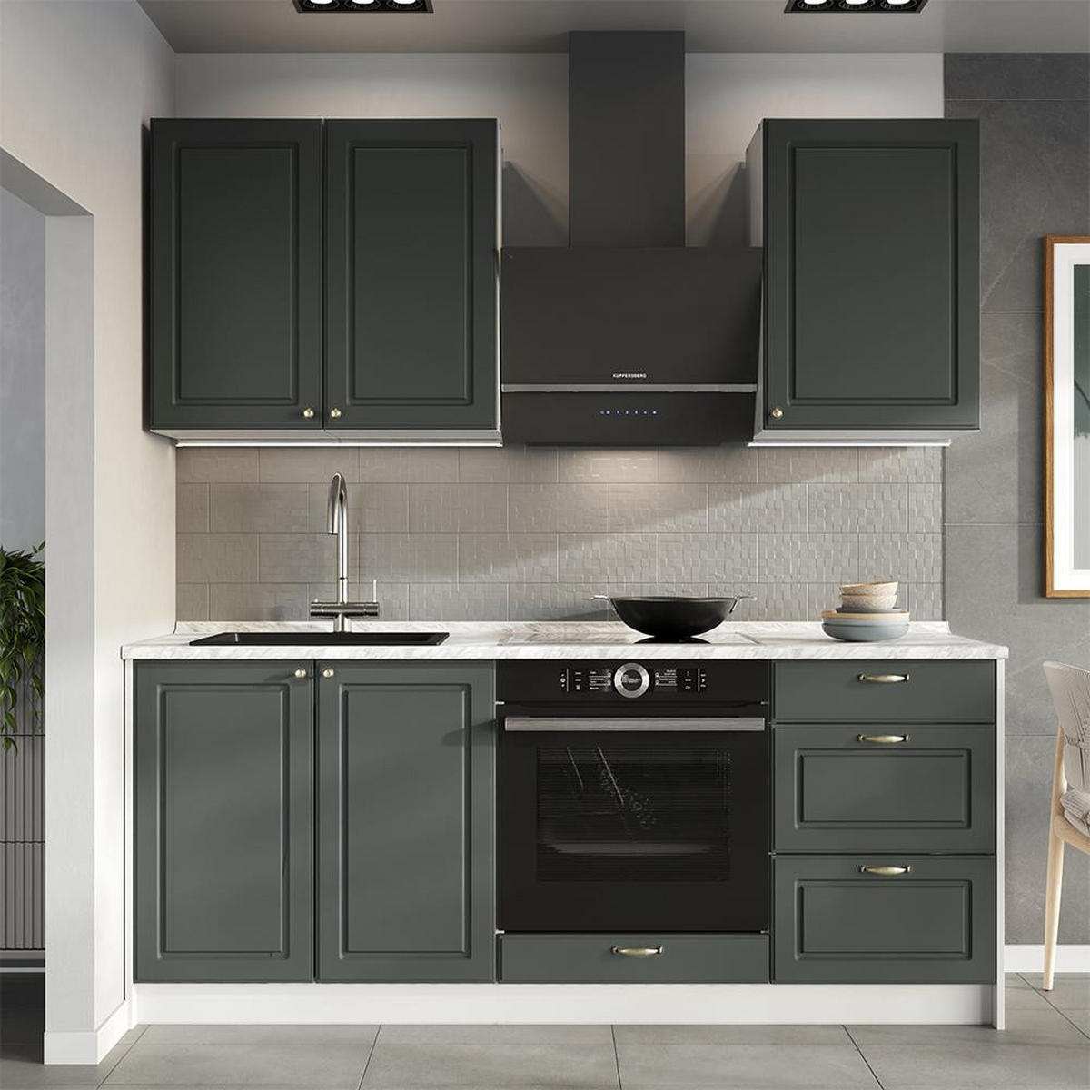 SPÜLENUNTERSCHRANK Fame-Line, Grün-Gold Landhaus/Weiß, 100 cm, AP Marmor - Weiß/Grün, Holzwerkstoff (100/82/60cm) - Vicco