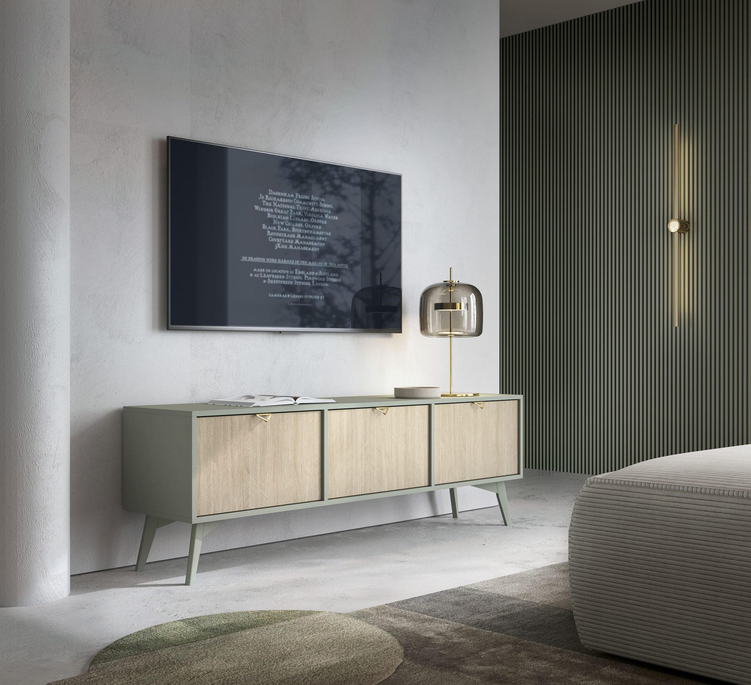 TV-SCHRANK - Abeto Grün RTV 158 - Eichefarben/Grün, Holz (158/52/38cm) - Möblo