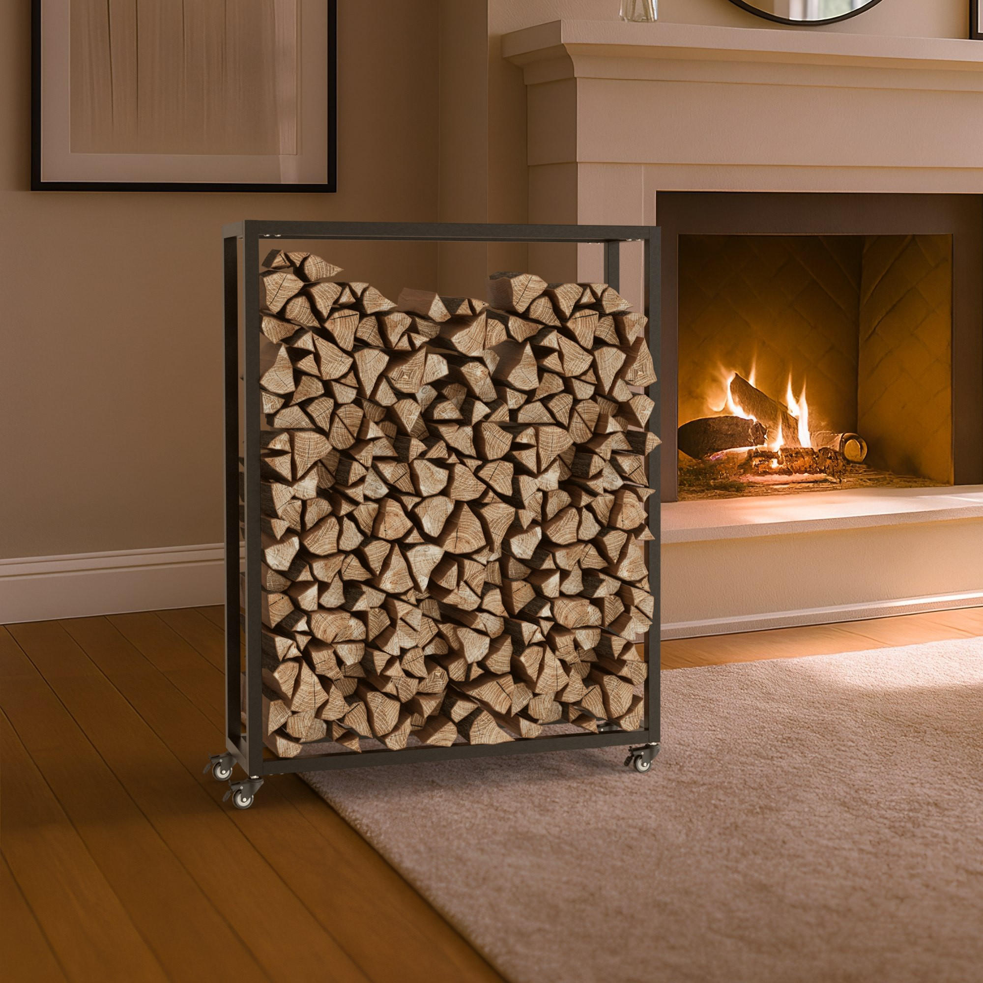 KAMINHOLZREGAL 80/25/100 cm Metall Schwarz - Schwarz, Metall (80/100/25cm) - CLP