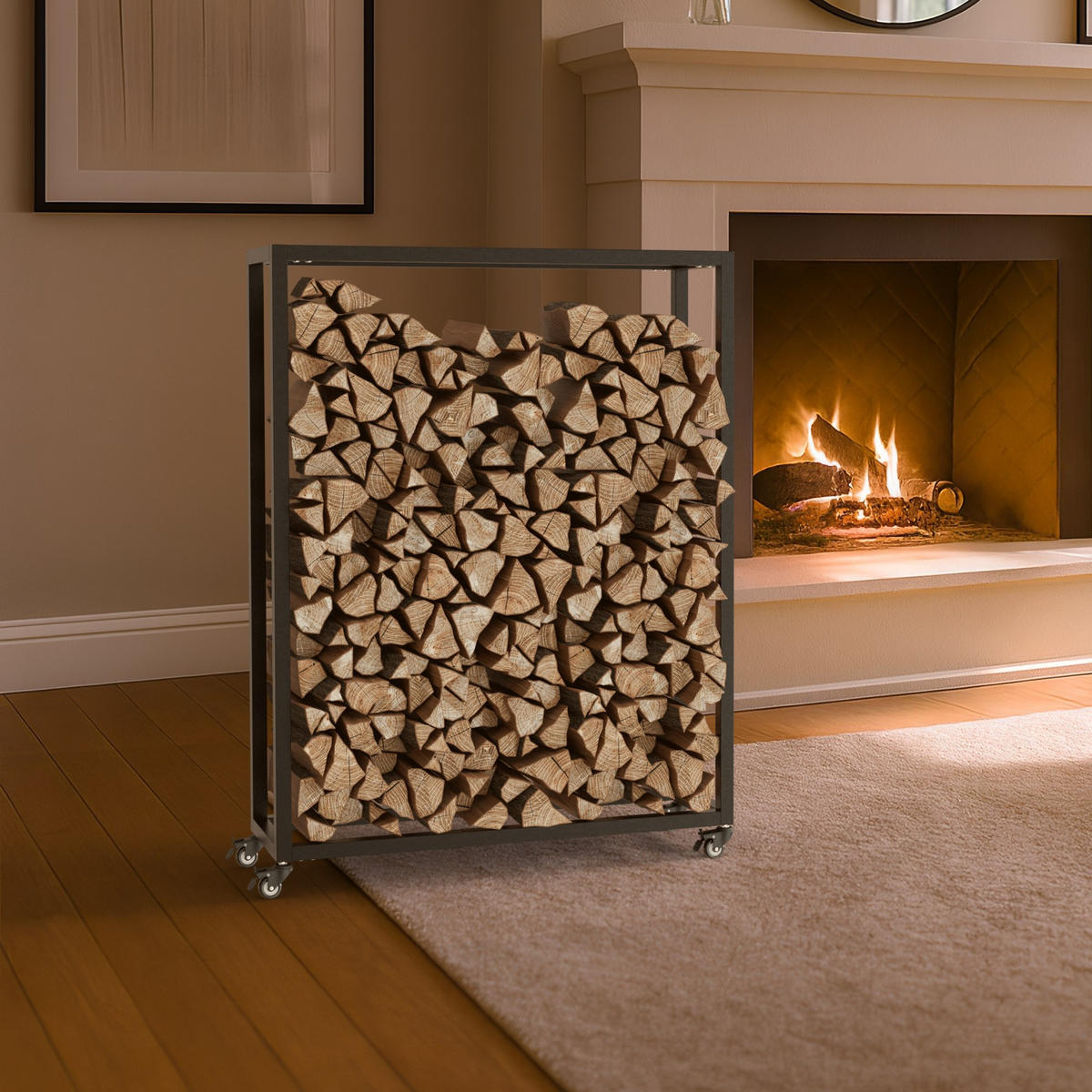 KAMINHOLZREGAL 80/25/100 cm Metall Schwarz - Schwarz, Metall (80/100/25cm) - CLP