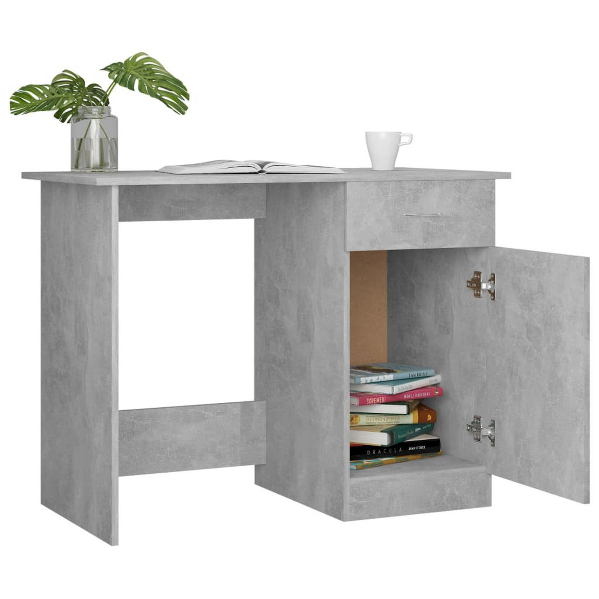 SCHREIBTISCH Modern mit 1 Schublade, 1 Tür 100/50/76 cm aus Holzwerkstoff Betongrau - Grau, Holz (50/100/76cm) - vidaXL