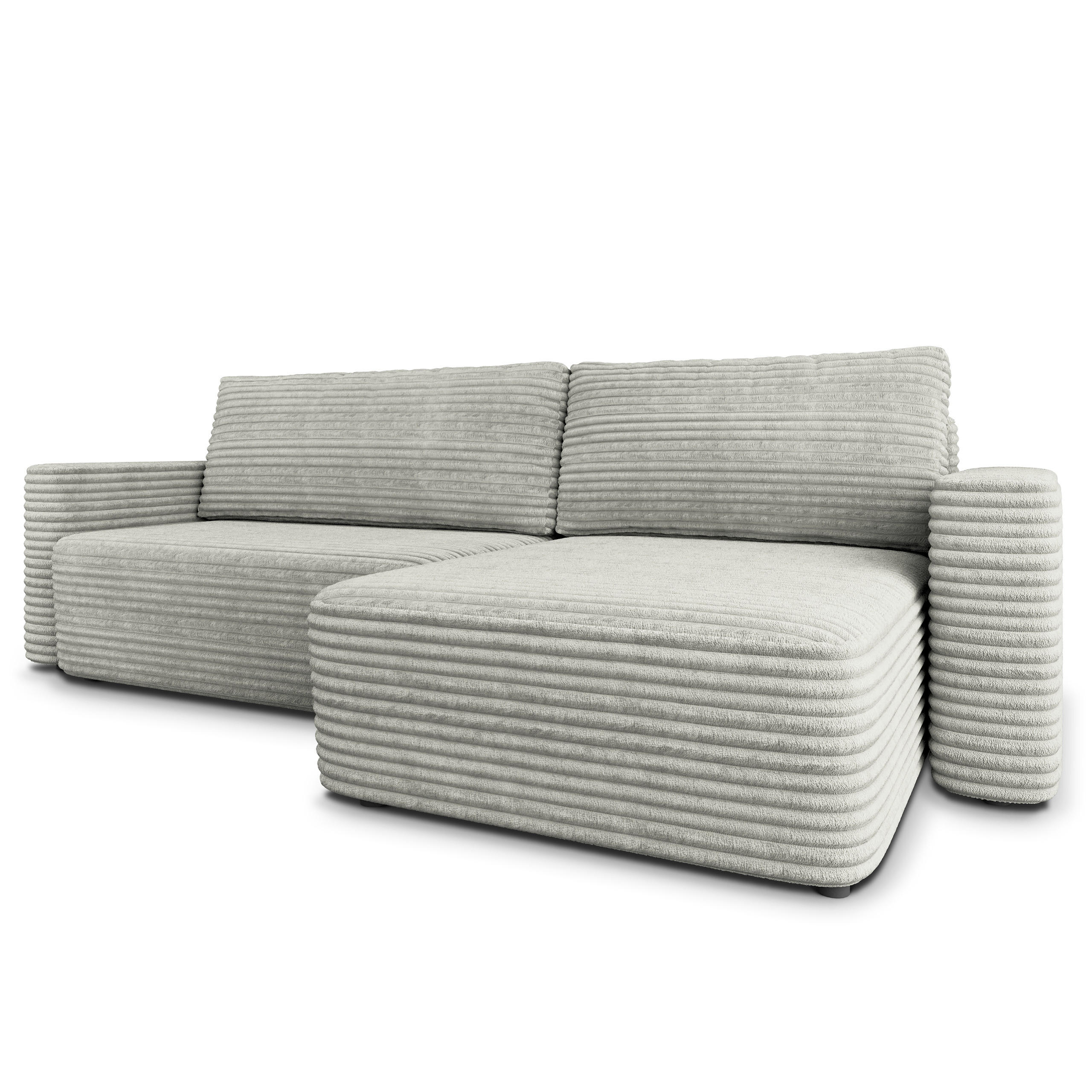 ECKSOFA TELIN Hellgrau Kordstoff mit Schlaffunktion - Hellgrau, Holz (280/162cm) - MASSENO