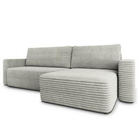 ECKSOFA TELIN Hellgrau Kordstoff mit Schlaffunktion - Hellgrau, Holz (280/162cm) - MASSENO
