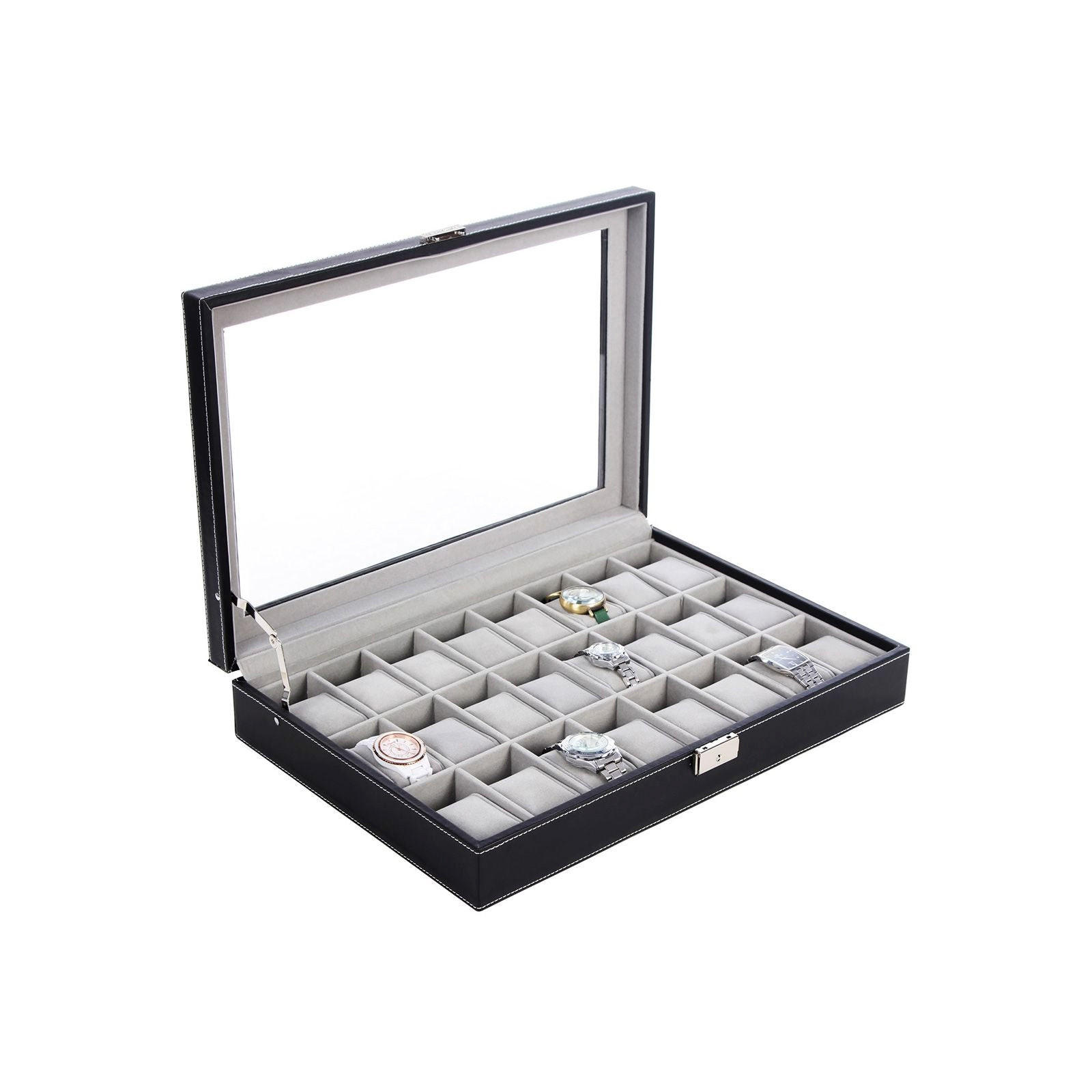 UHRENBOX FÜR 24 UHREN - Schwarz, Holzwerkstoff (29.5/43.5cm) - Hansiro