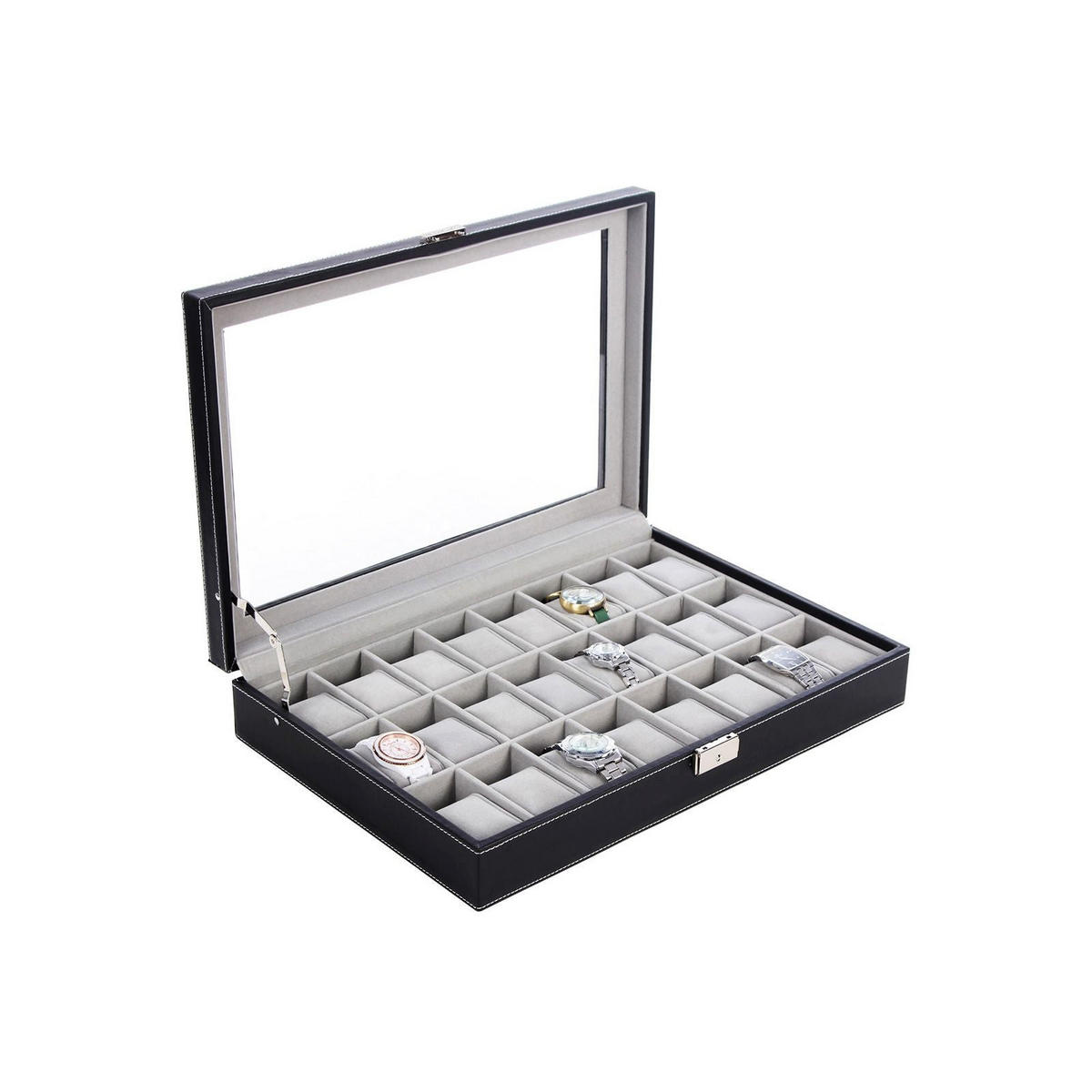 UHRENBOX FÜR 24 UHREN - Schwarz, Holzwerkstoff (29.5/43.5cm) - Hansiro