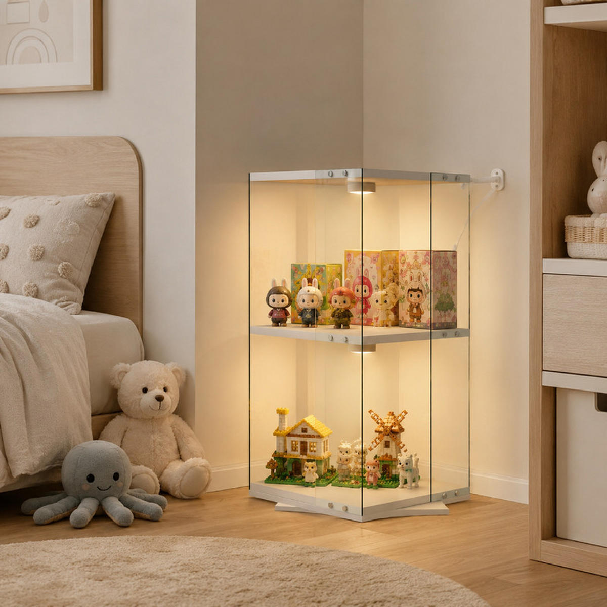 DREHVITRINE 360° Glasvitrine weiß mit RGB LED, 2 Etagen - Weiß, Glas (38/82/38cm) - SHOPENTRA