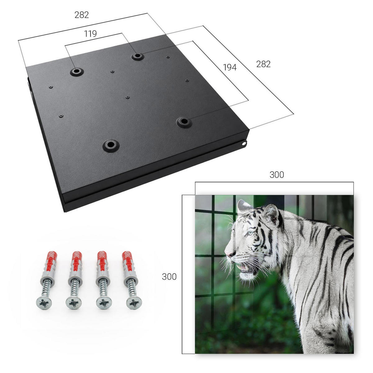 SCHLÜSSELBOX Schwarz 30x30 cm- Türöffnung nach rechts - Weißer Tiger - Weiß, Metall (30/30/5cm) - TULUP