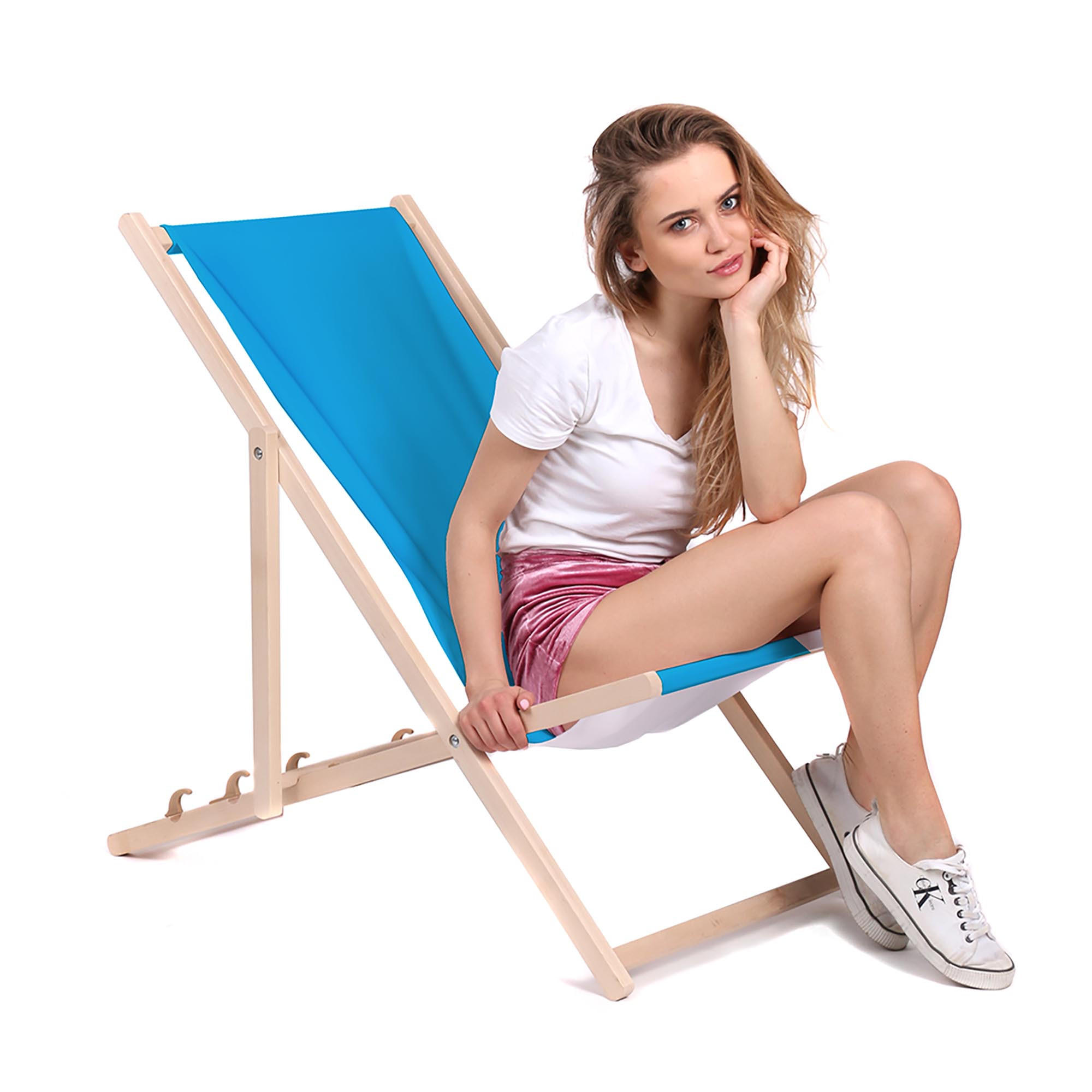 HOLZLIEGESTUHL klappbar Buchenholz Sky M - Hellblau, Holz (54/85/92cm) - Dreamroots
