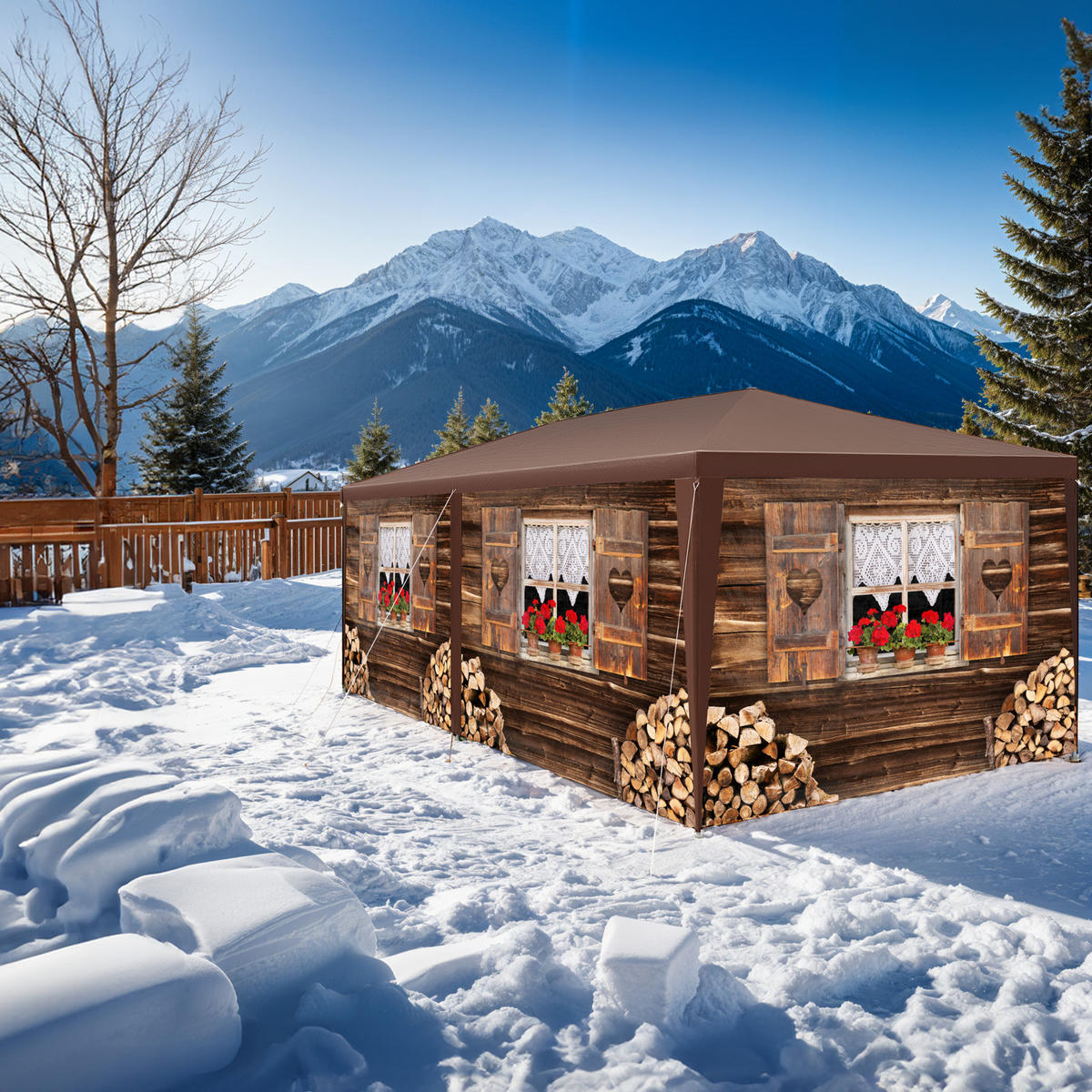 PAVILLON Almchalet,wasserdicht,braun - Braun, Kunststoff (300/250/600cm) - tectake