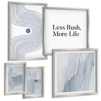 BILDER SET 5er Set - 50x50 cm & 20x30 cm & 40x60 cm Silberner Rahmen - Abstrakte Aquarellkompositionen - Silberfarben, Kunststoff (40/60cm) - TULUP
