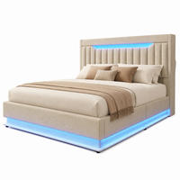 POLSTERBETT mit Stauraum und LED 180x200 cm Leinen Beige - Beige, Metall (180/200cm) - Beauniv