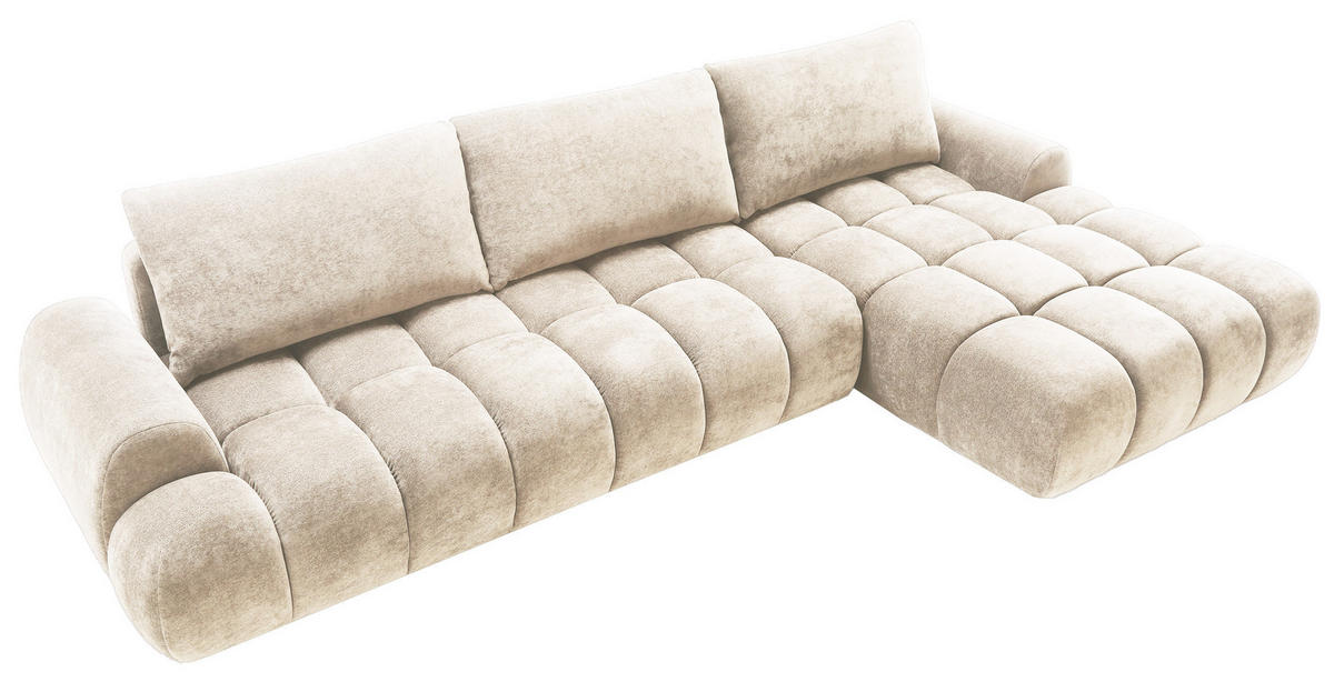 ECKSOFA 340 cm Valerio II, Schlaffunktion, Bettkasten, Rechts, Vanille - Ecru, Holz (177/340cm) - Emporius