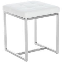 HOCKER Lederlook weiß - Edelstahlfarben/Weiß, Textil/Metall (40/48/40cm) - CLP