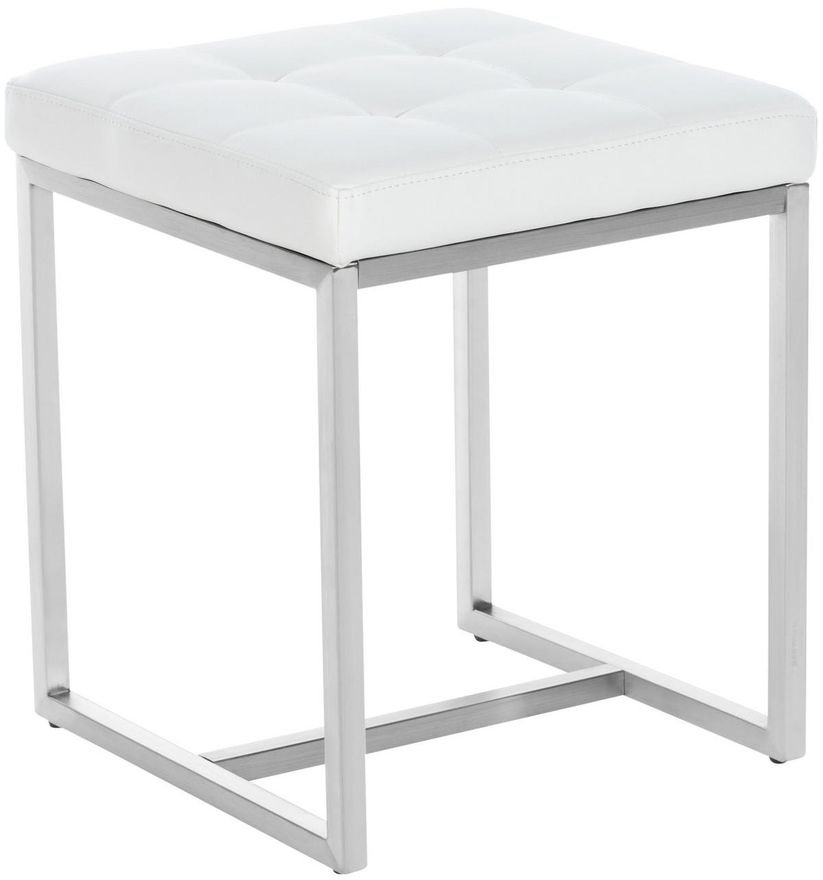 HOCKER Lederlook weiß - Edelstahlfarben/Weiß, Textil/Metall (40/48/40cm) - CLP
