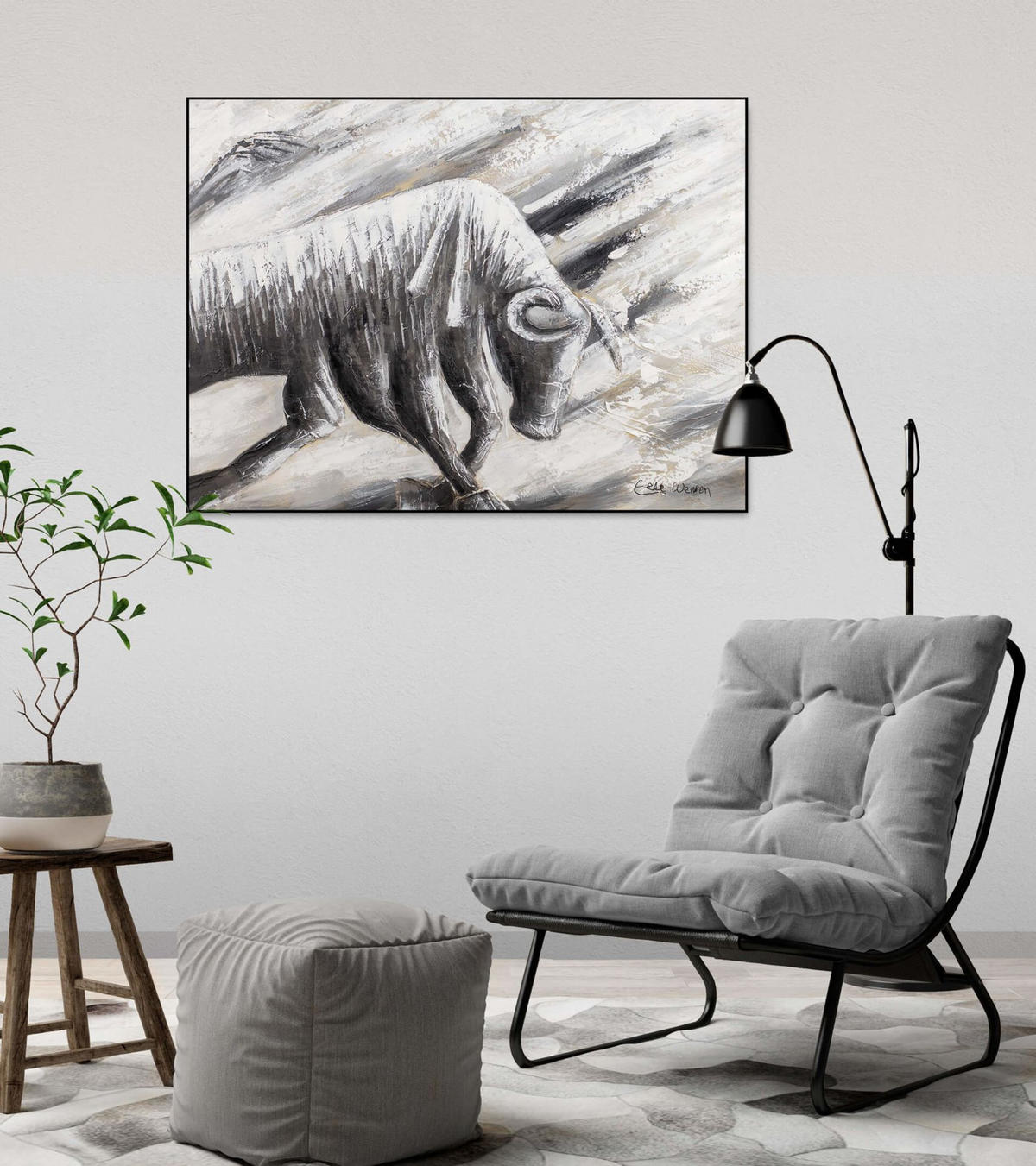 ACRYLBILD HANDGEMALT 100/75 cm - Schwarz/Grau, Holz/Textil (2.72/75cm) - KUNSTLOFT