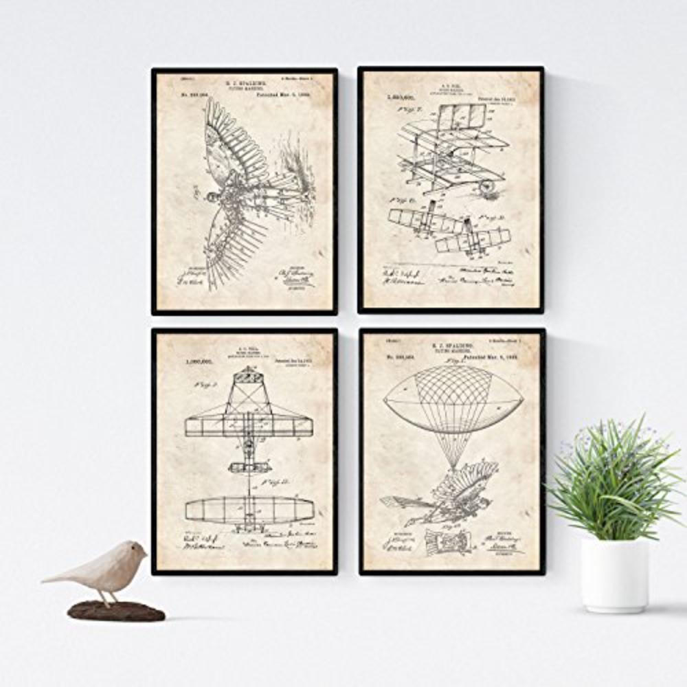 POSTER Set mit 4 Jahrgang Flugzeuge Patent A4 Rahmenlos - Klar, Papier (29.7/3cm) - Nacnic