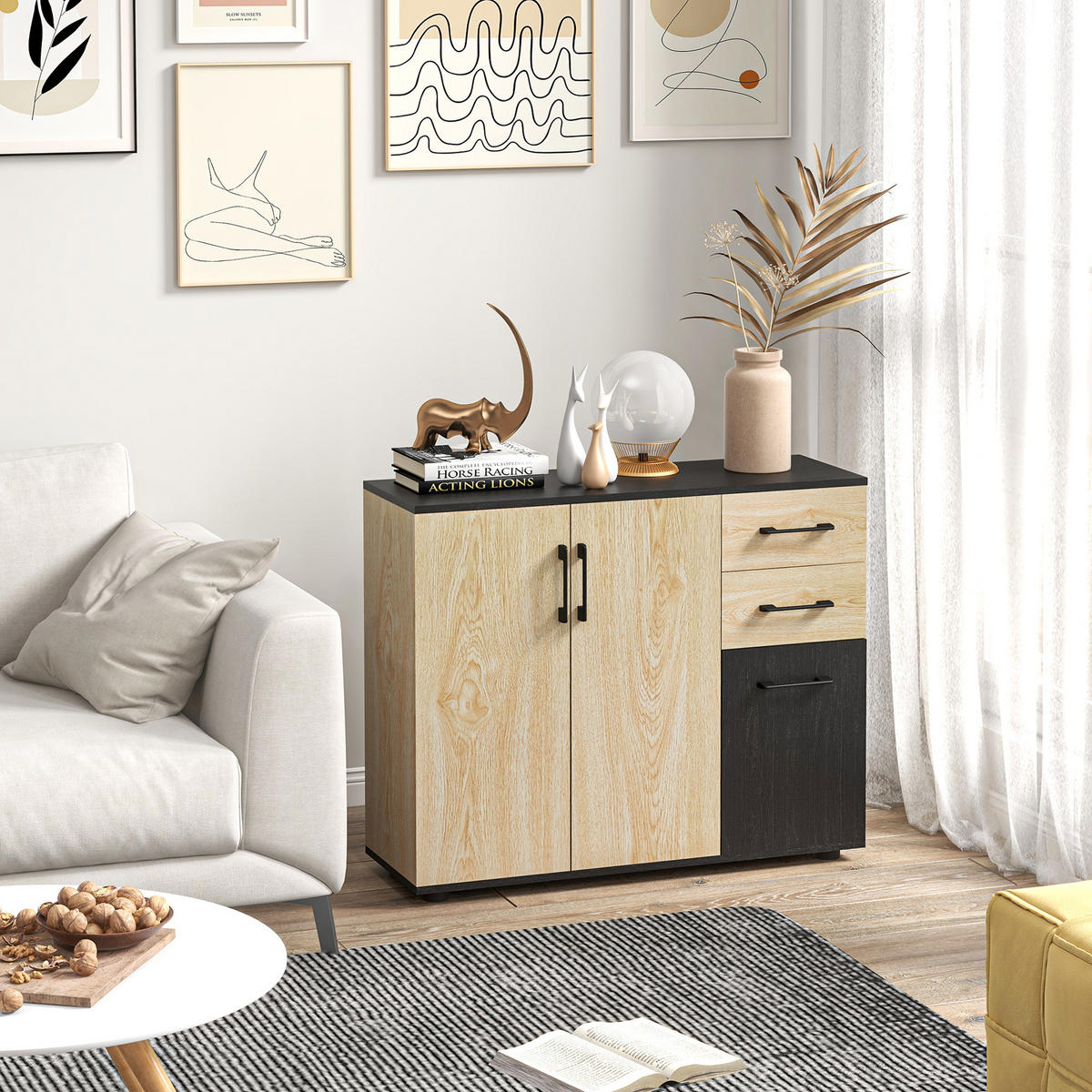 SIDEBOARD Natur/Schwarz, 90/30/75,5 cm - Naturfarben, Holz (90/75.5/30cm) - PANGIVO