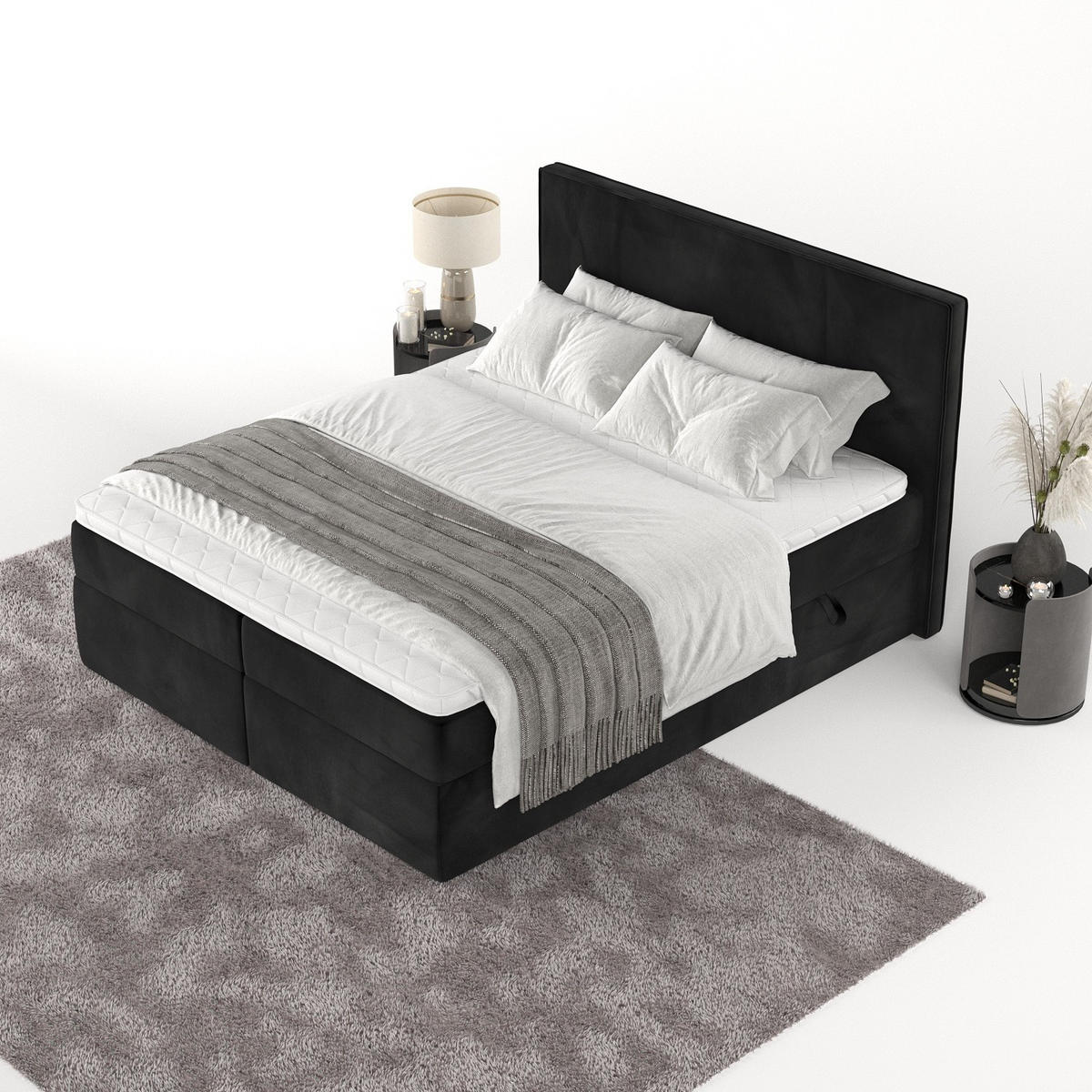BOXBETT Nuvia 140/200 cm Schwarz im Kronos Stoff - Schwarz, Holz/Holzwerkstoff (140/200cm) - AltaBeds