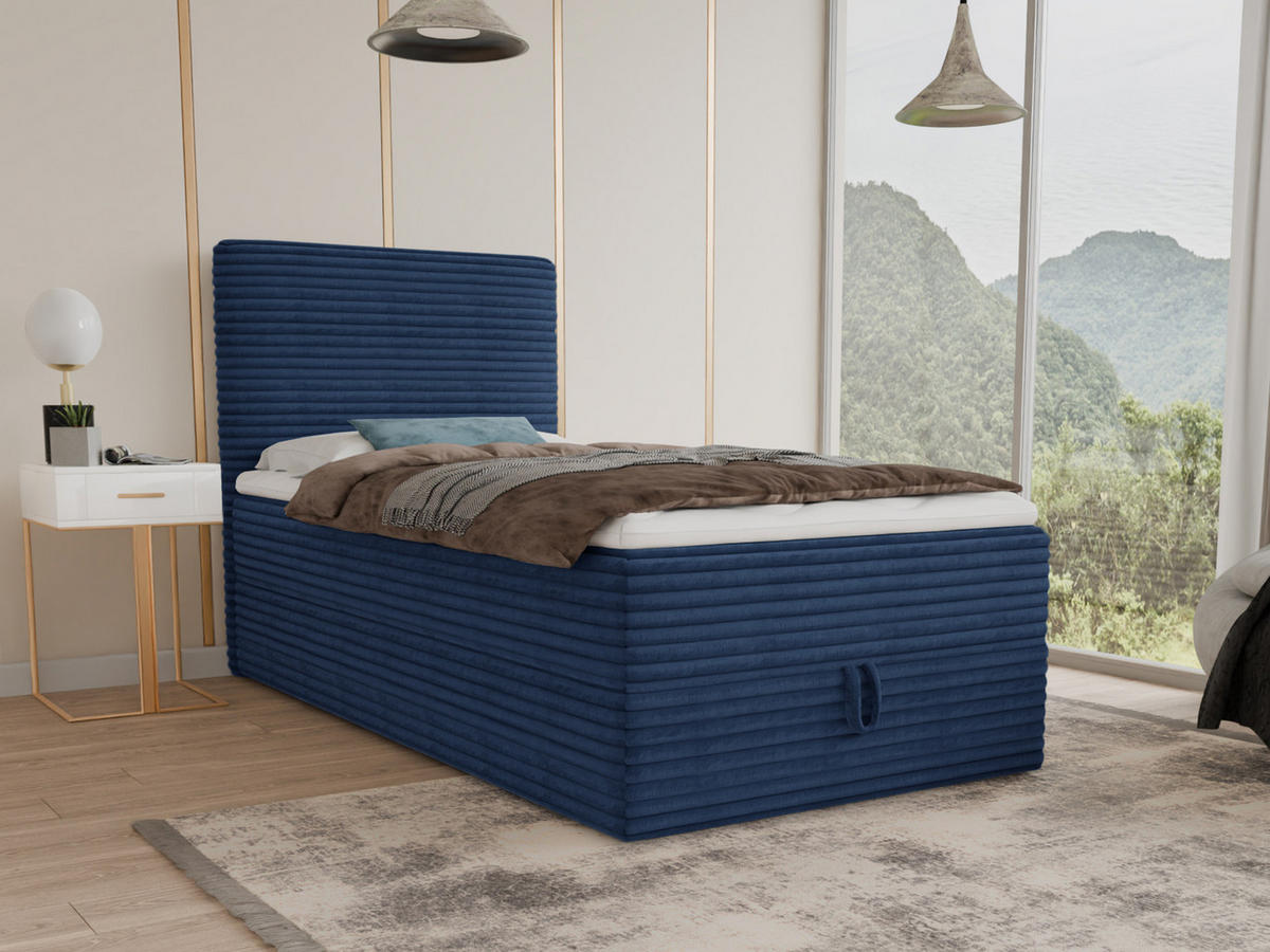 BOXBETT Mollo Mini - 80x200 - blau (Tilia 77, Cord) - Blau/Schwarz, Holz/Holzwerkstoff (80/200cm) - Sofnet