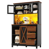 HOCHSCHRANK 104/40/180 cm mit LED-Beleuchtung, Schiebetür und verstellbaren Einlegeböden, Glasfront aus MDF/Metall, Schwarz - Schwarz, Glas (104/180/40cm) - Redom